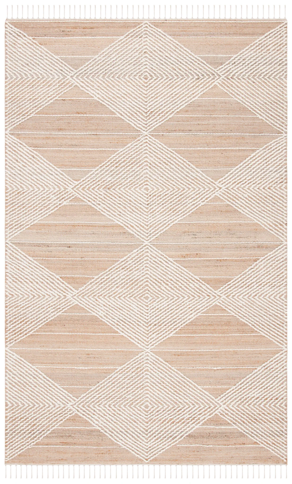 Kilim Coastal Concentric Diamond Hand-Woven Rug in Natural