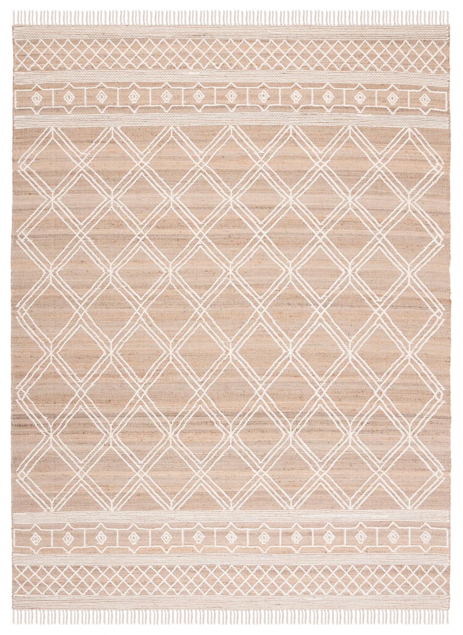 Kilim Bohemian Diamond Lattice Hand-Woven Rug in Natural / Ivory