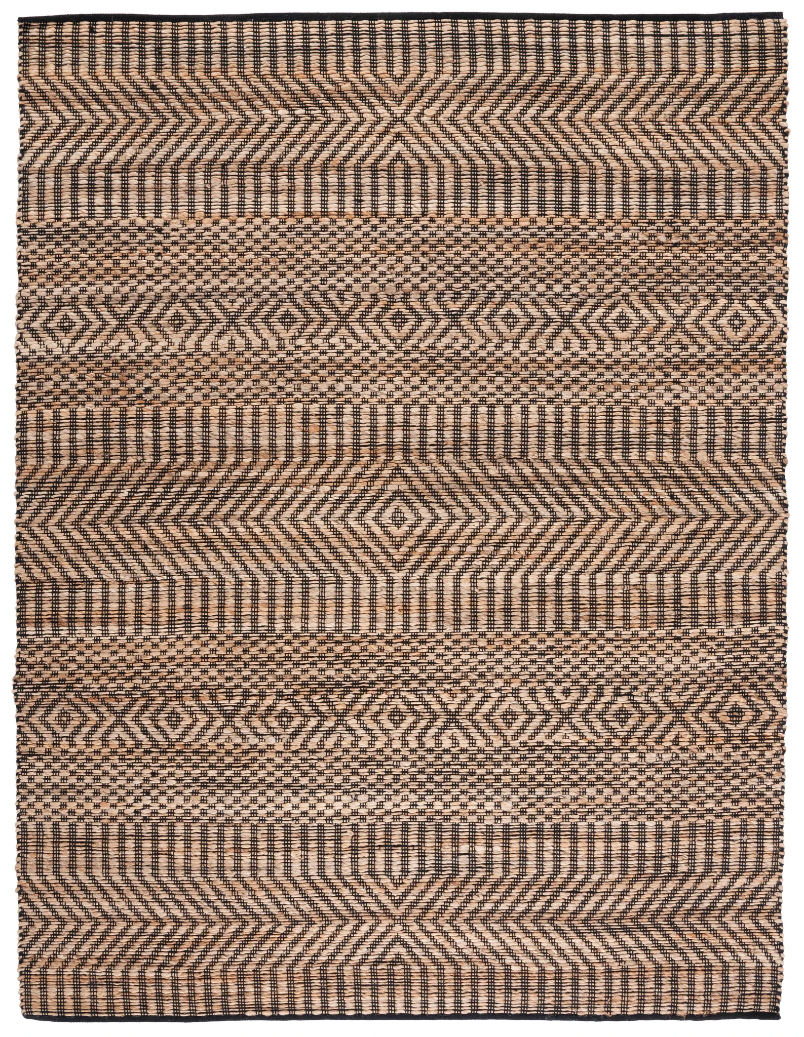 Kilim Coastal Diamond Chevron Hand-Woven Jute Rug in Natural / Black