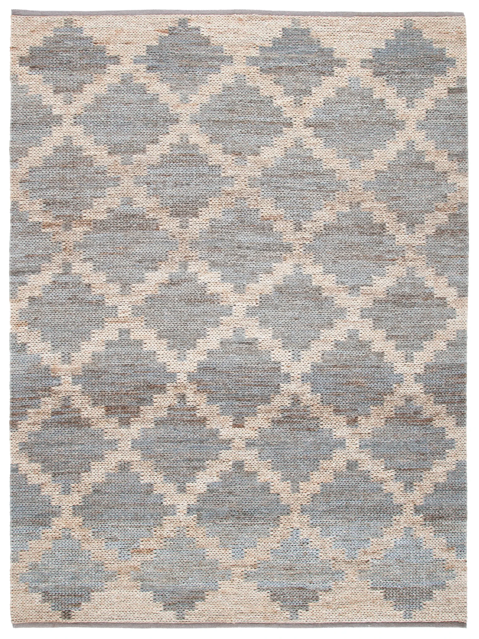 Kilim Tribal Diamond Jute Hand-Woven Rug in Natural / Gray