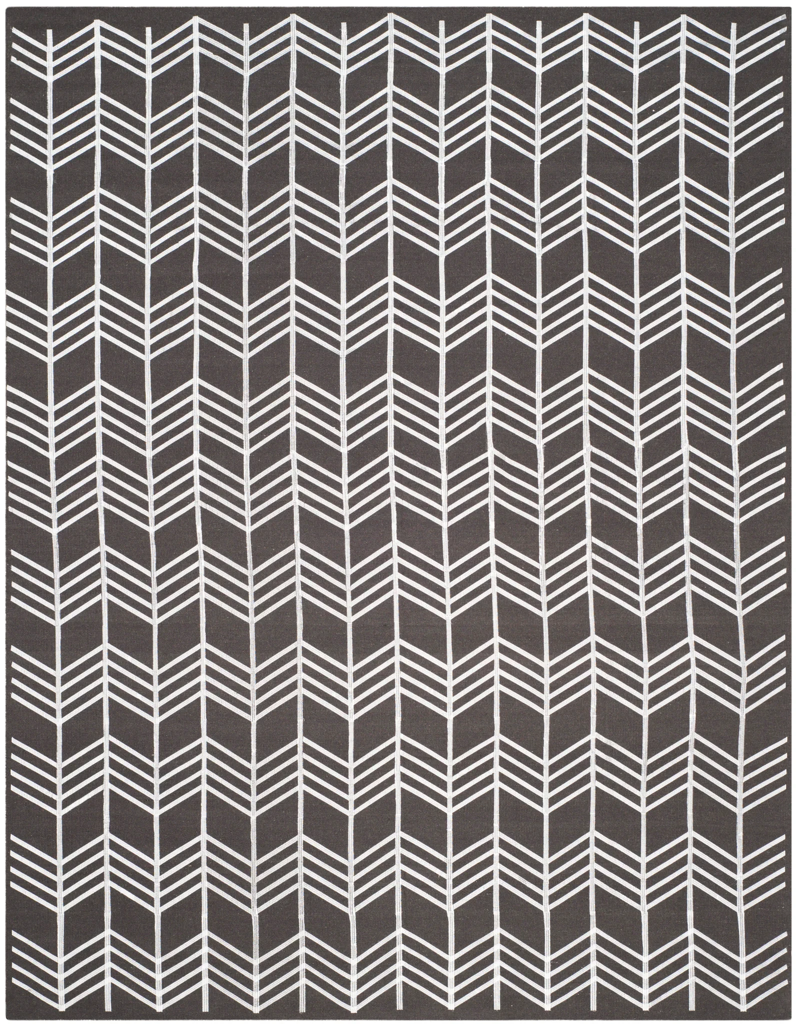 Kilim Herringbone Stripe Hand-Woven Wool Rug in Charcoal