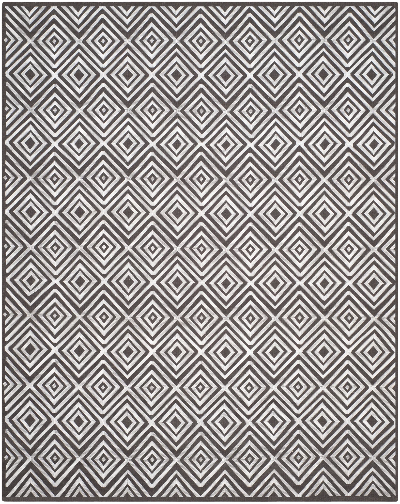 Kilim Concentric Diamond Hand-Woven Wool Rug in Charcoal