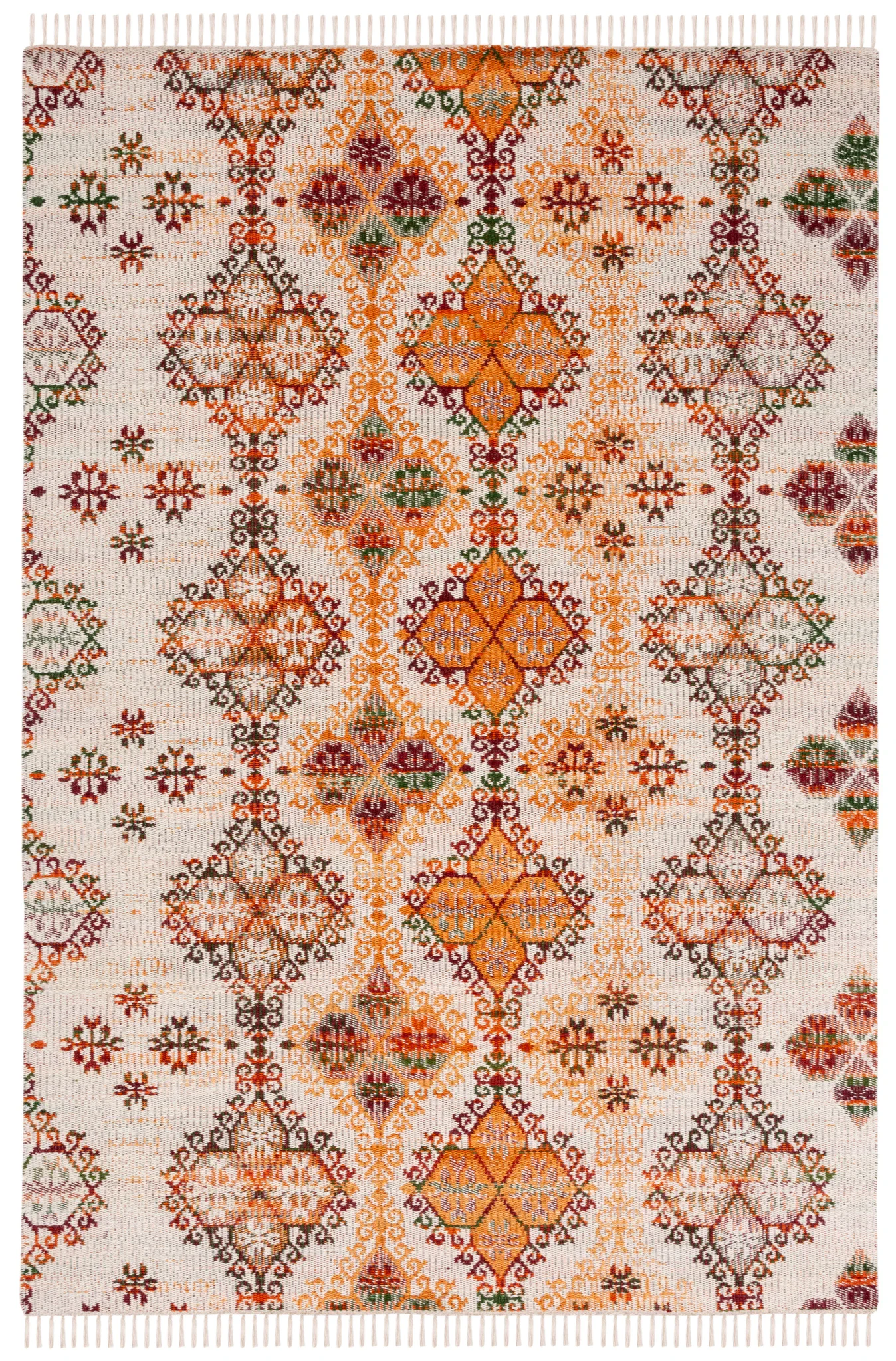 Kilim Tribal Trellis Flatweave Wool Rug in Ivory / Gold