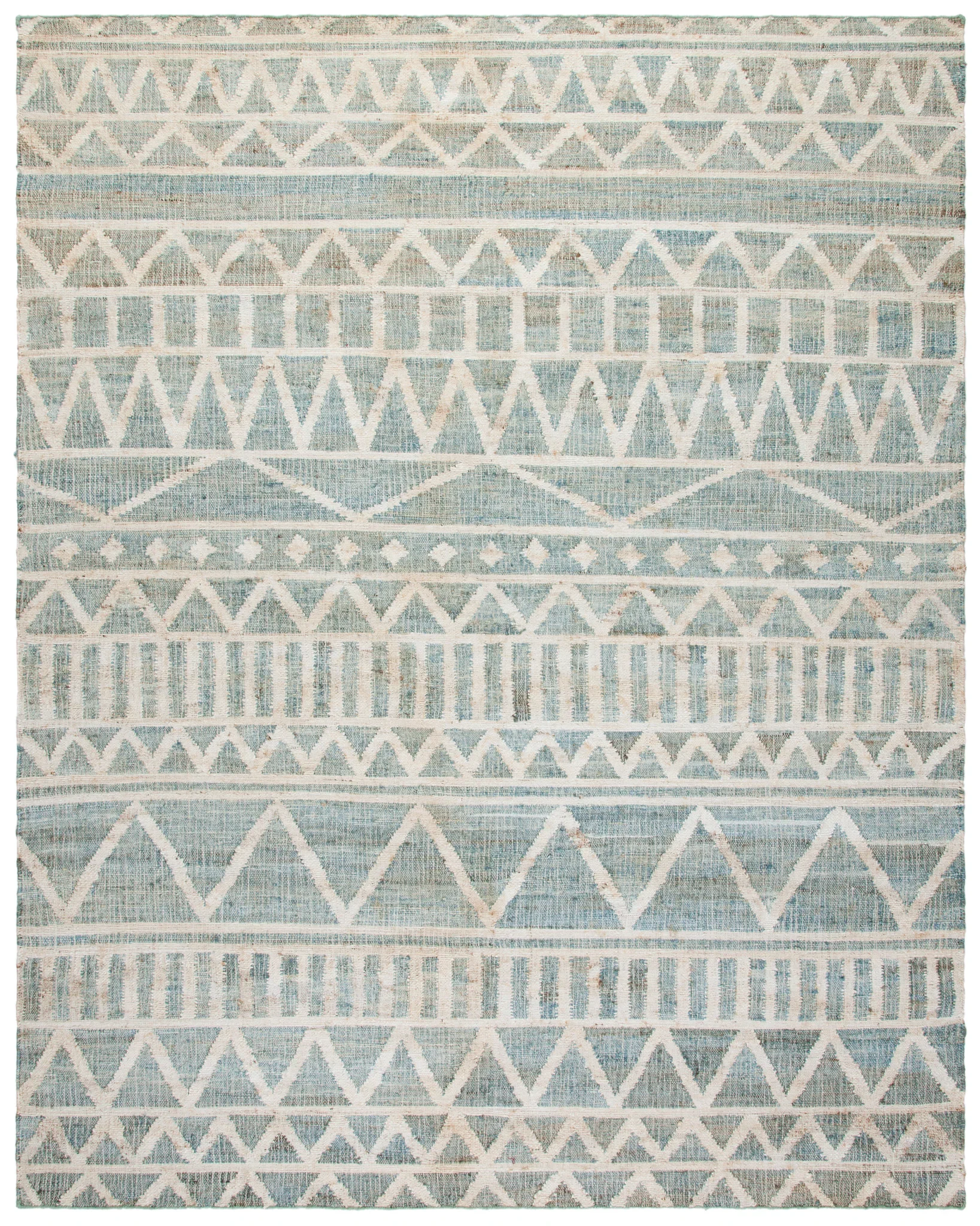 Kilim Chevron Stripe Hand-Loomed Jute Rug in Blue / Beige