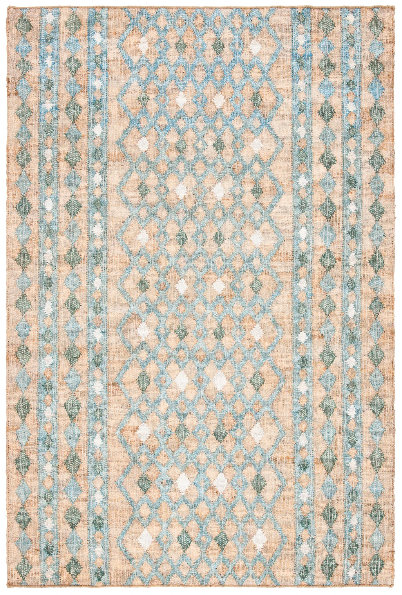 Kilim Diamond Stripe Flatweave Jute Rug in Natural / Blue