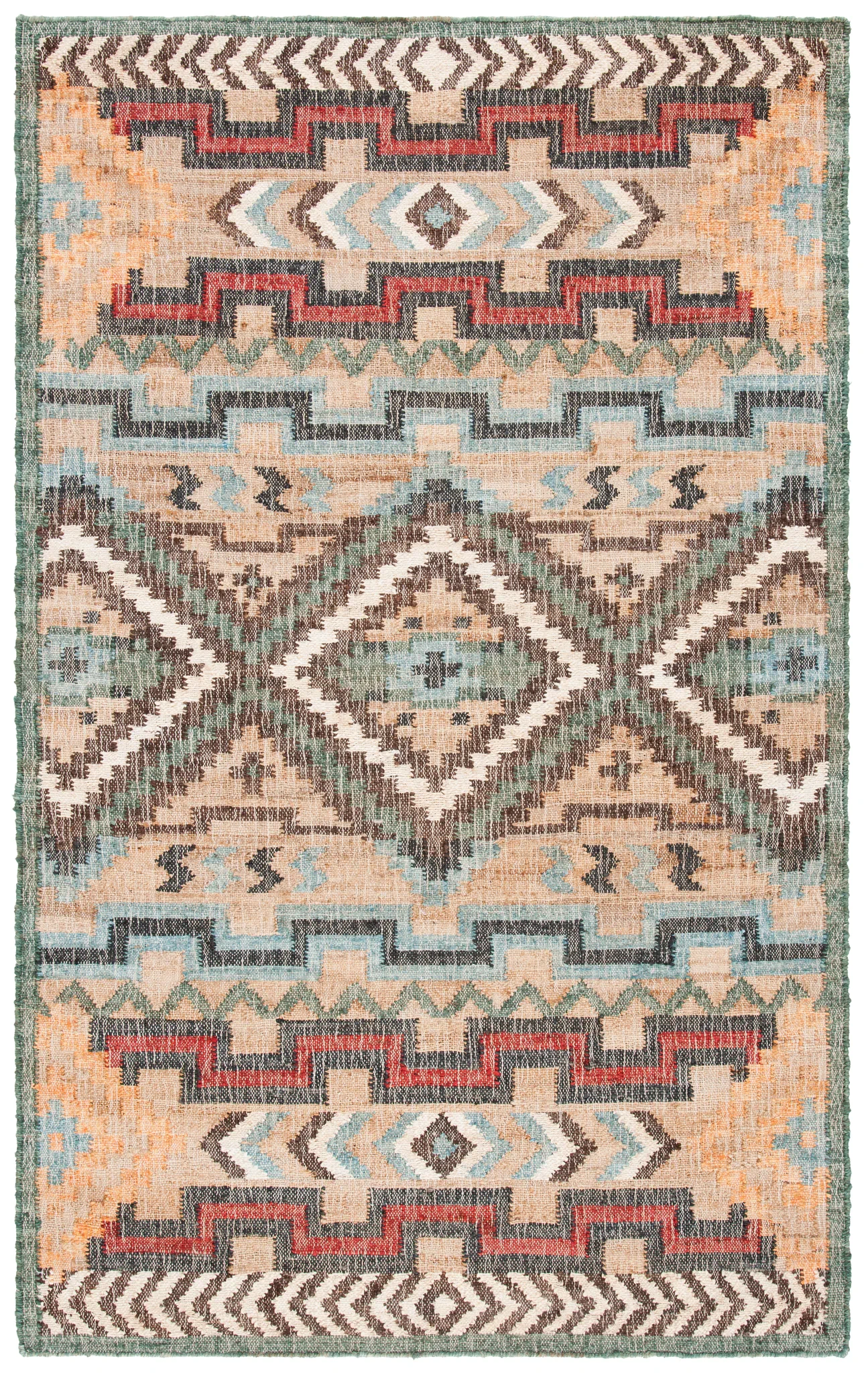 Kilim Diamond Flatweave Jute Rug in Natural / Blue
