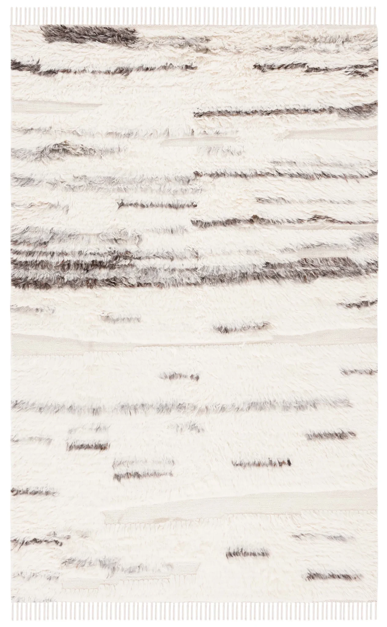 Kenya Broken Stripe Shag Wool Rug in Gray / Ivory