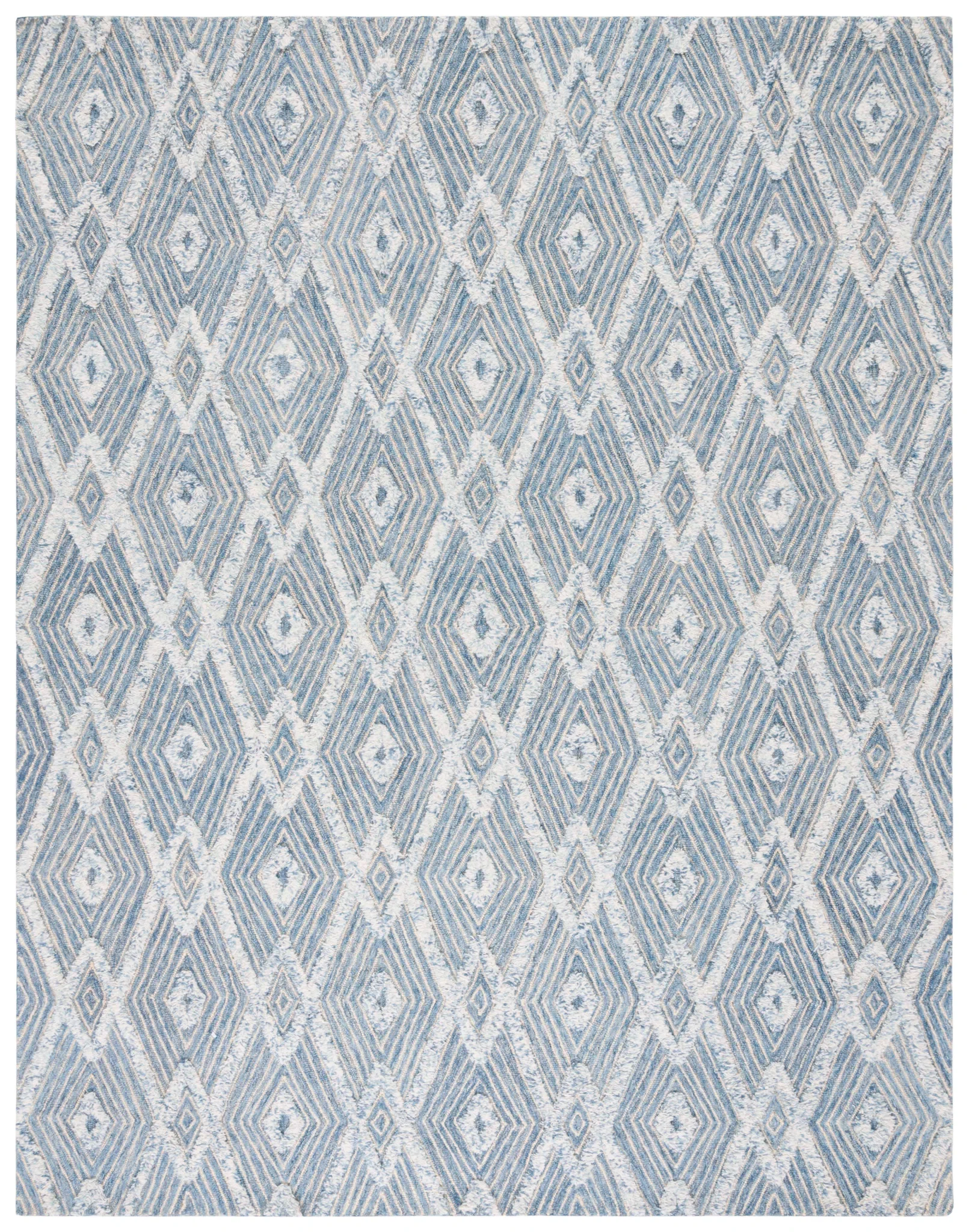 Kenya Nested Diamond Trellis Hand-Tufted Wool Rug in Blue / Ivory