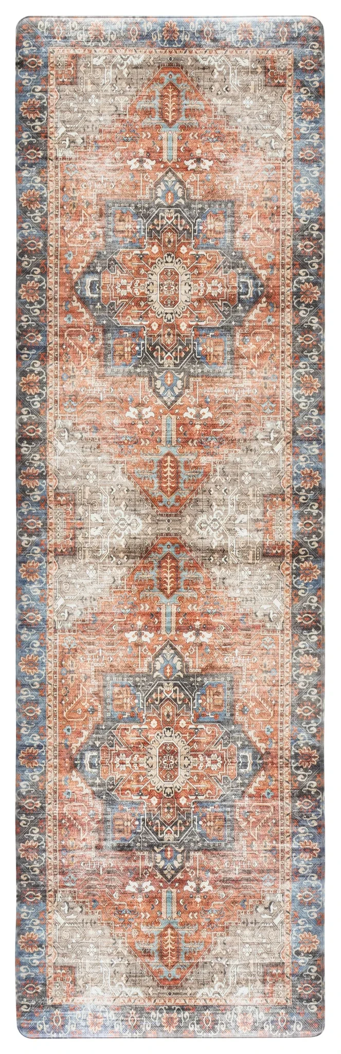 Evoke Medallion Kitchen Mat in Rust / Aqua