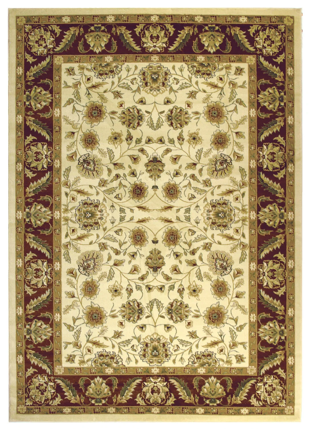 Lyndhurst Classic Floral Bordered Rug in Ivory / Red