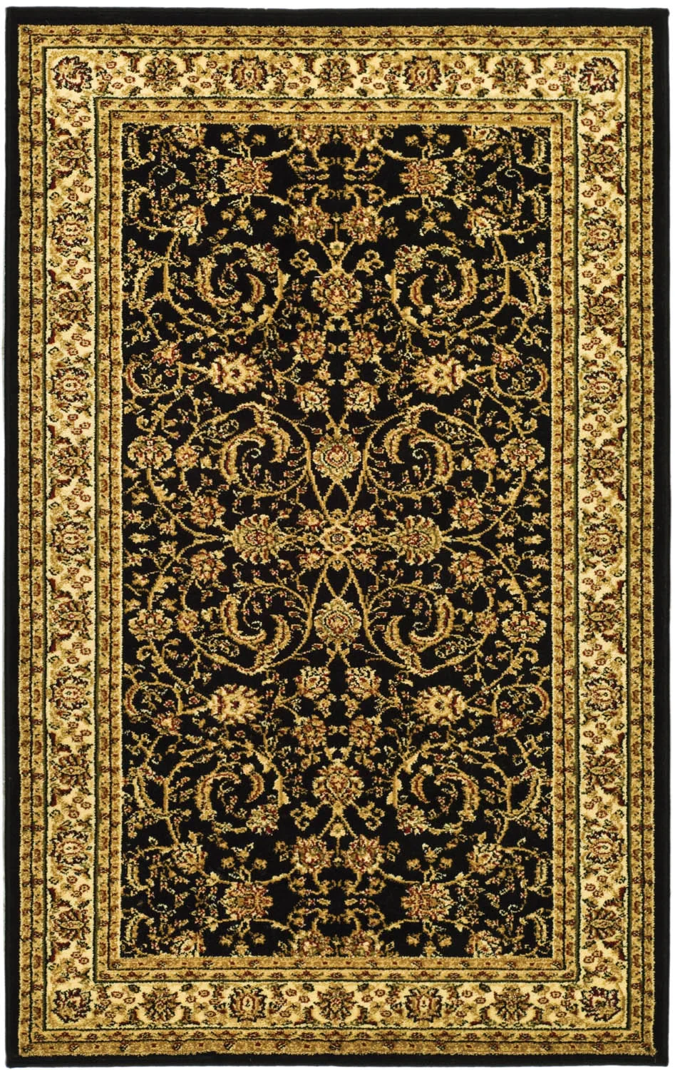 Lyndhurst Arabesque Bordered Rug in Black / Ivory