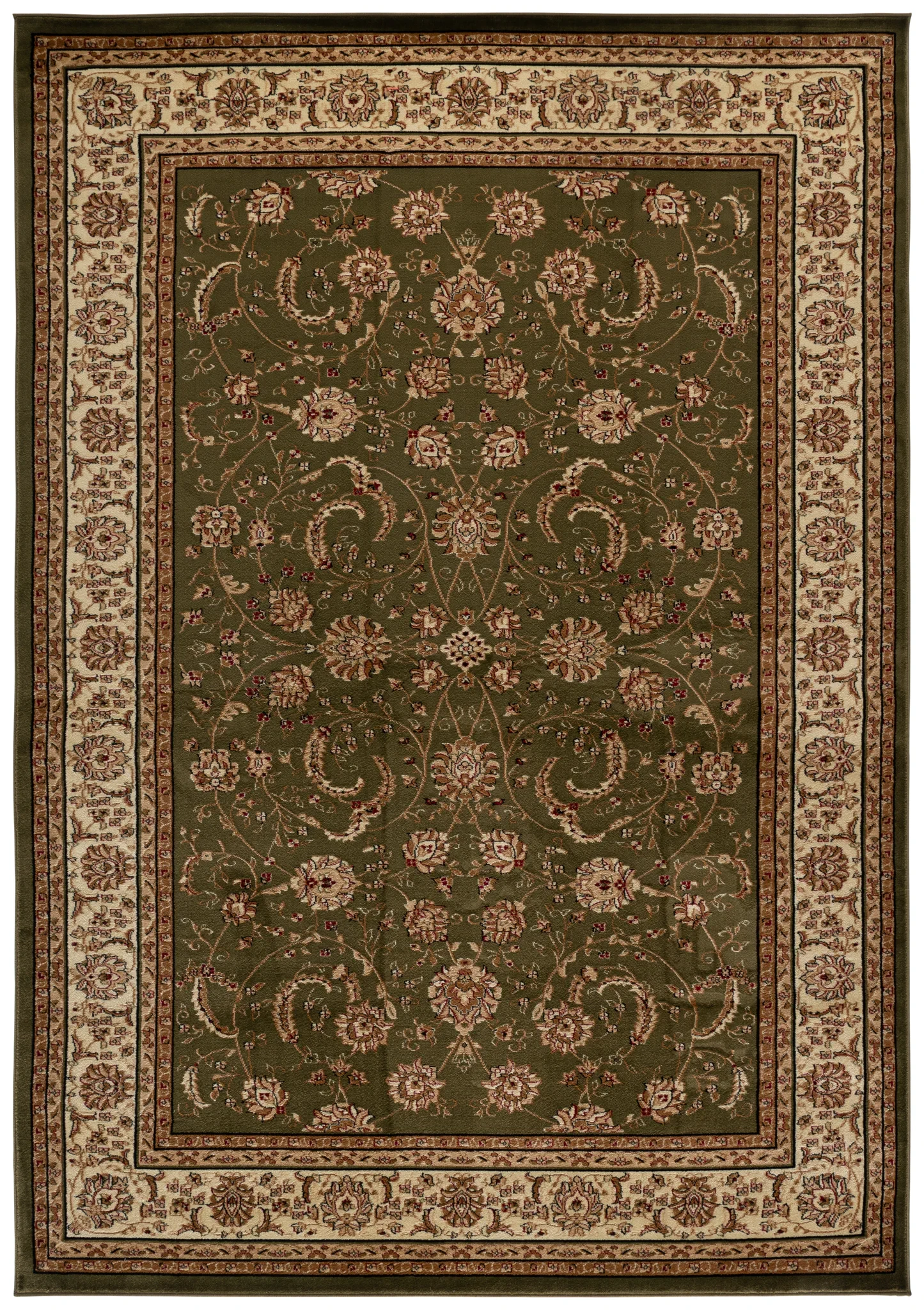 Lyndhurst Arabesque Bordered Rug in Sage / Ivory