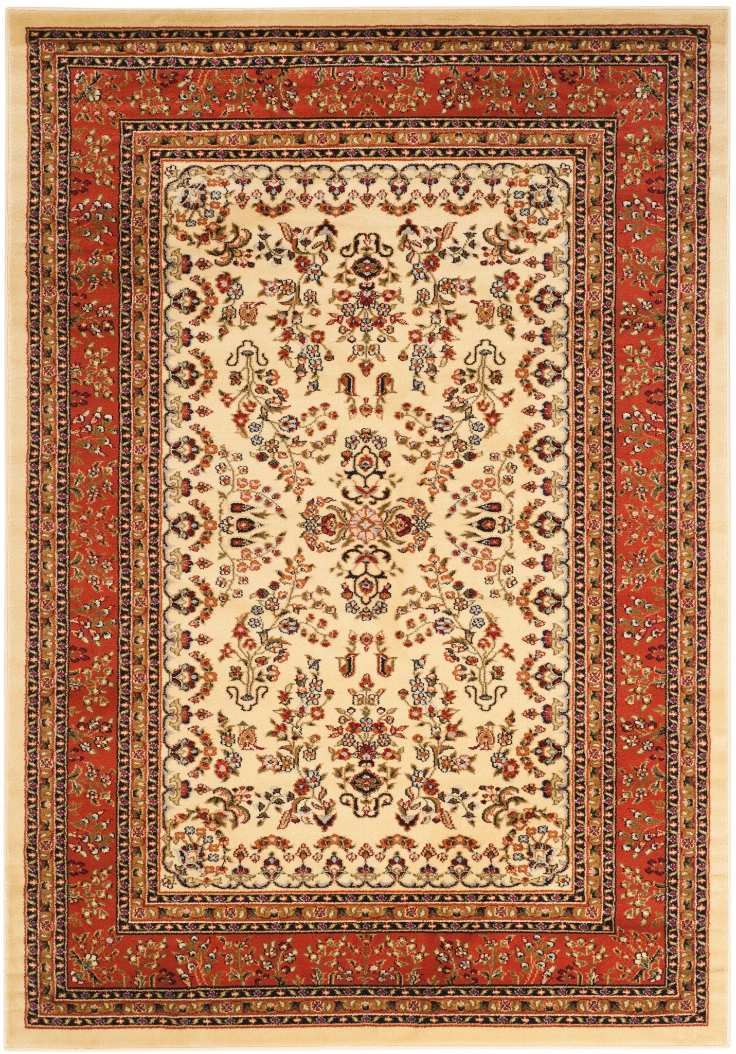 Lyndhurst Bordered Floral Rug in Ivory / Rust