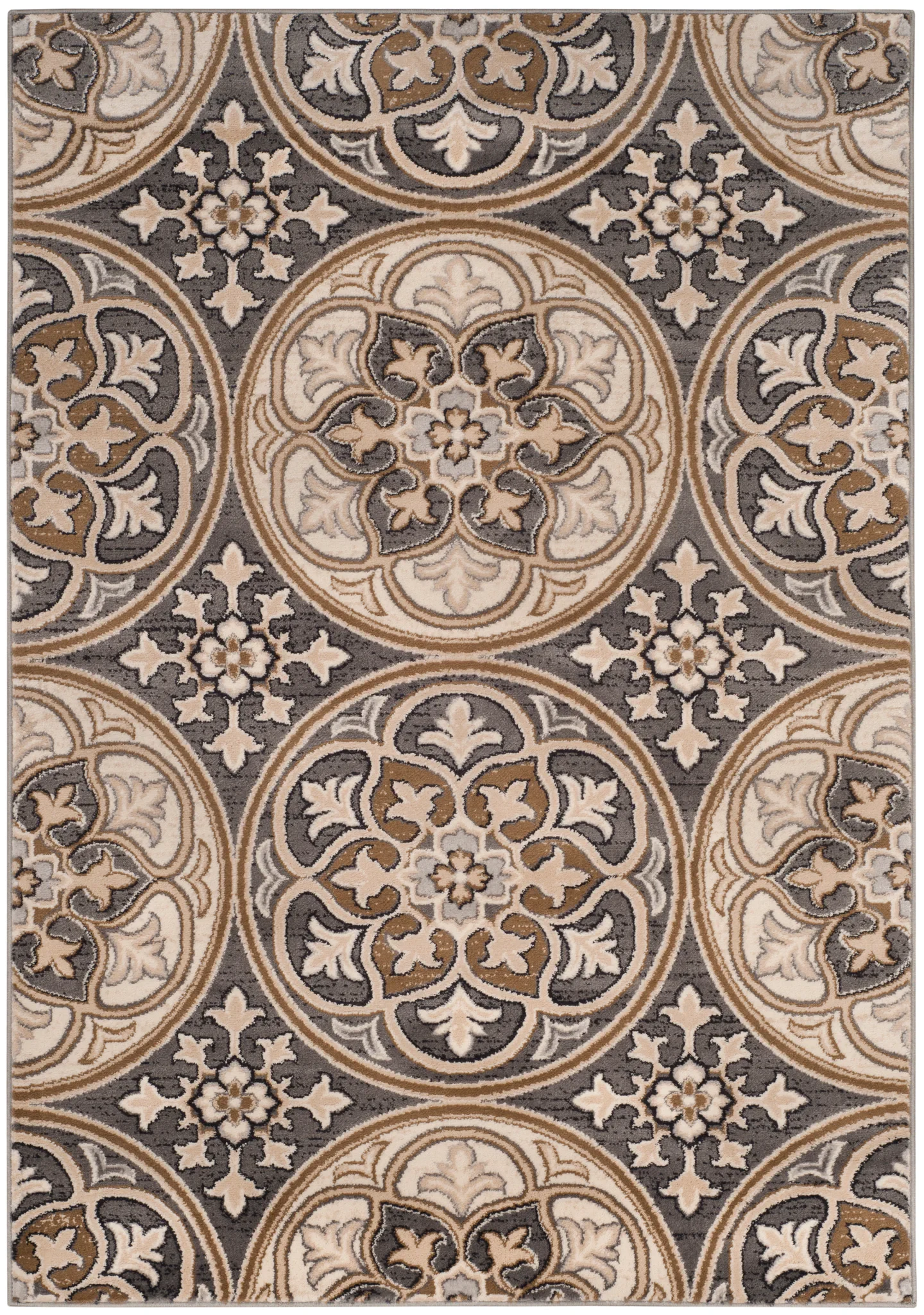 Lyndhurst Circular Tile Rug in Light Gray / Beige