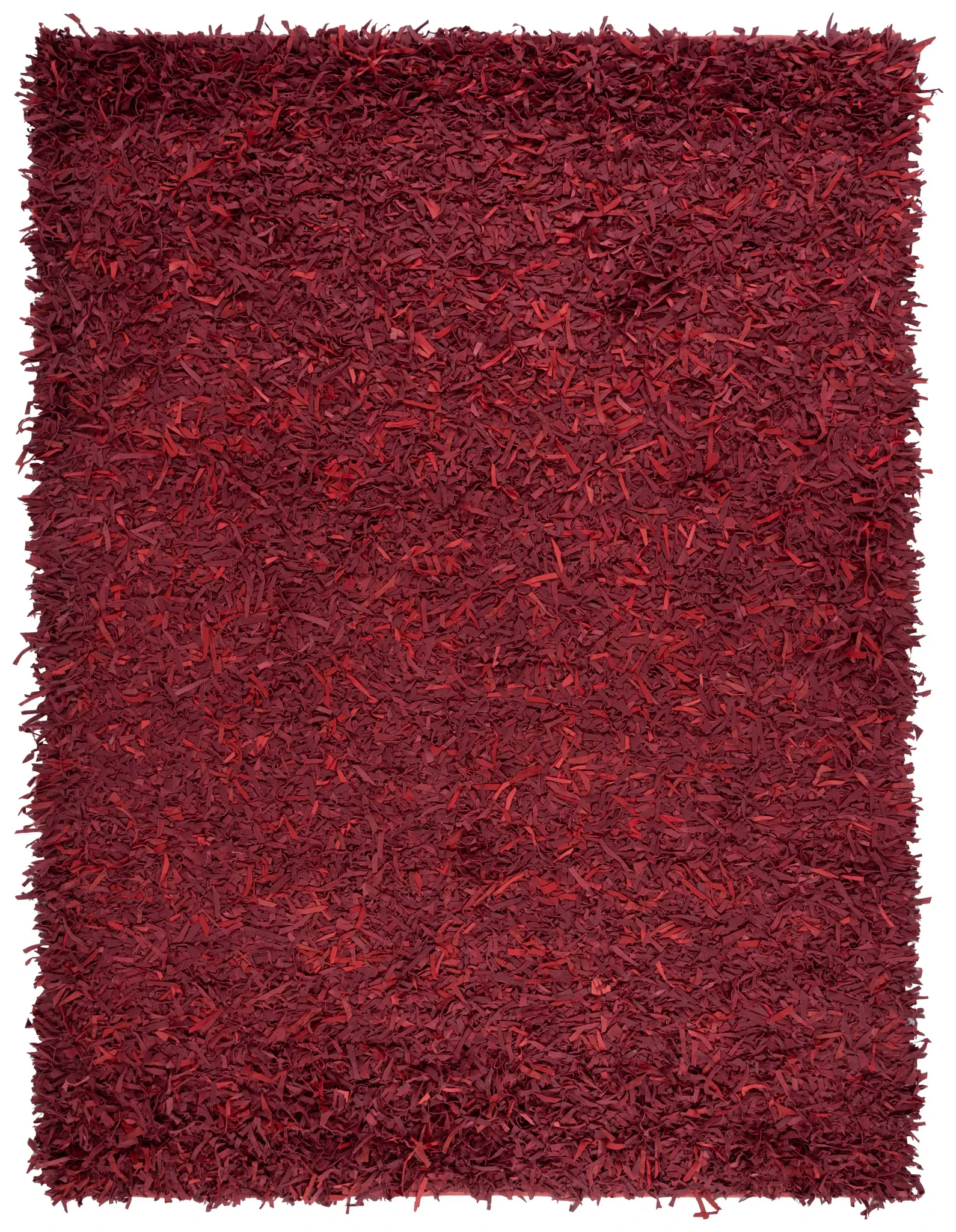 Leather Shag Solid Rug in Red