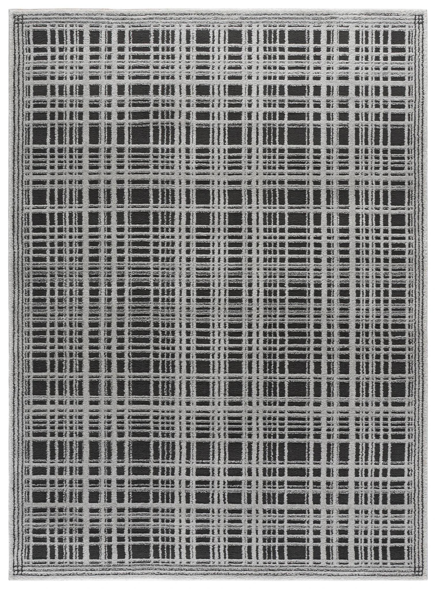 Lunara Plaid Bordered Rug in Black / Ivory