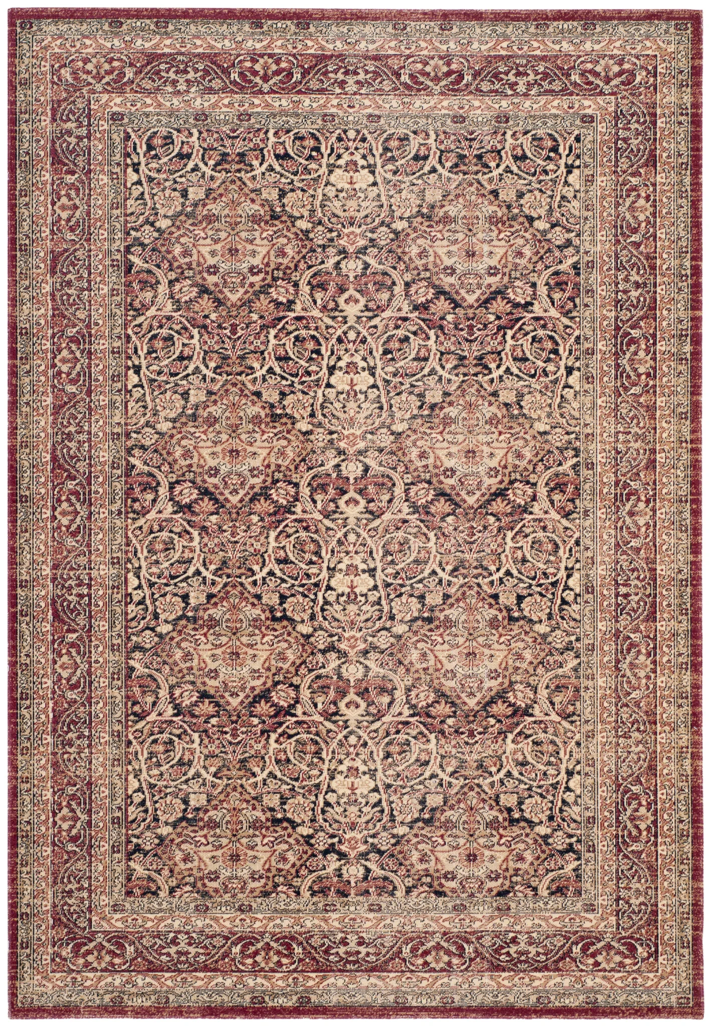 Lavar Kerman Arabesque Bordered Rug in Navy / Red
