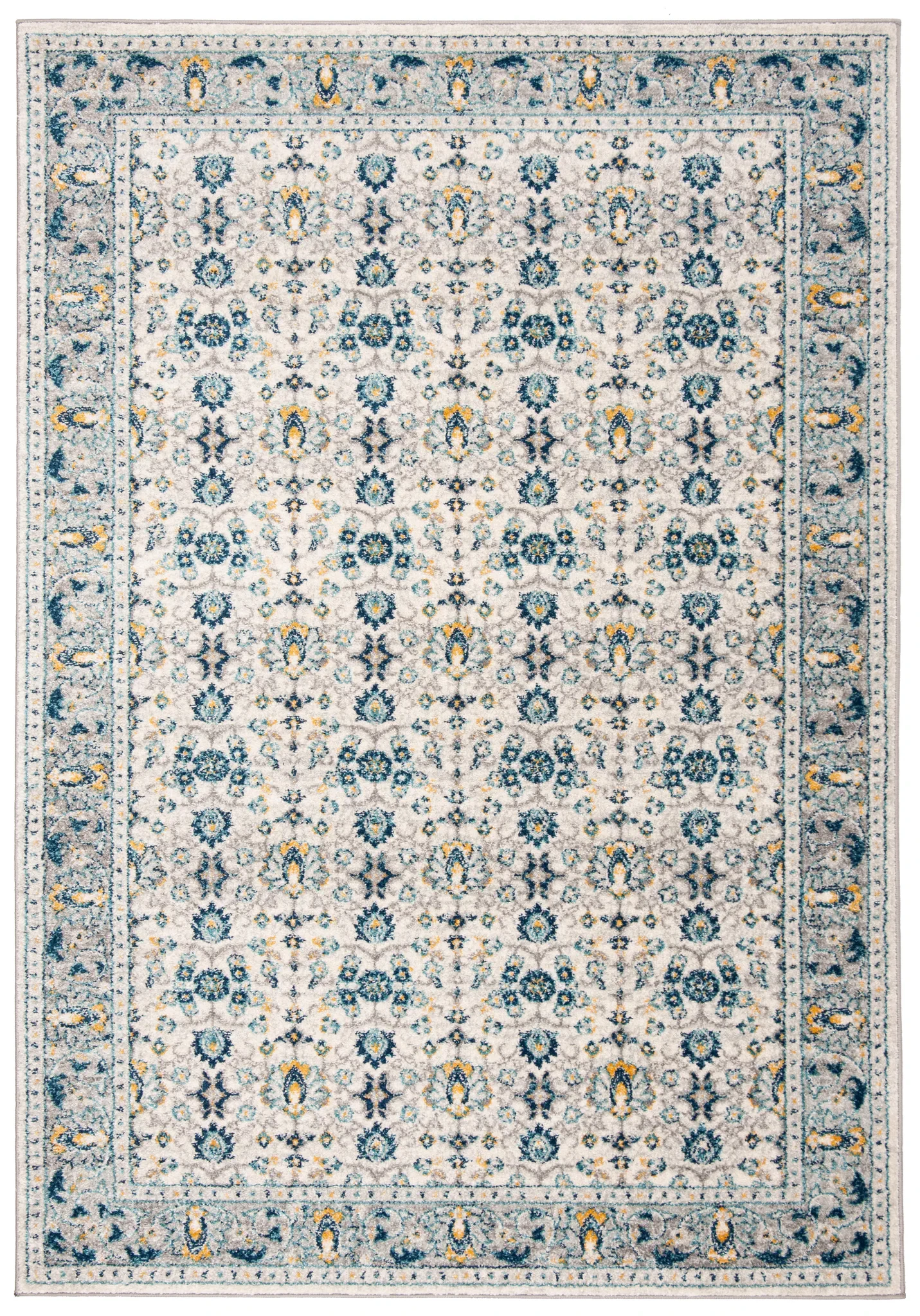 Madison Floral Bordered Rug in Ivory / Navy