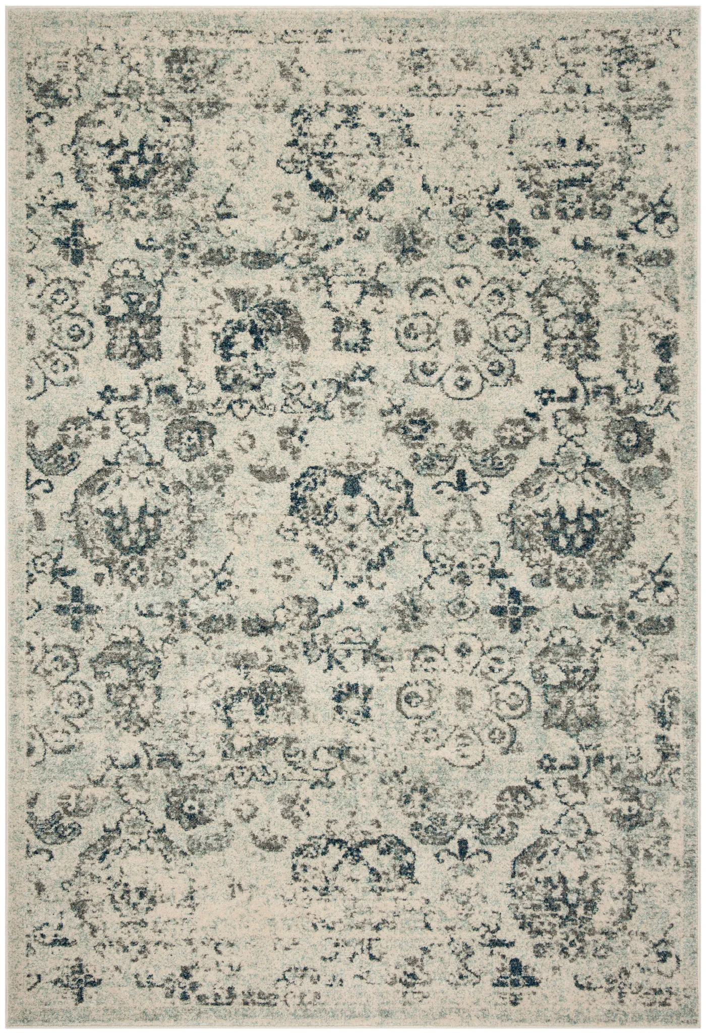 Madison Distressed Floral Allover Rug in Cream / Gray