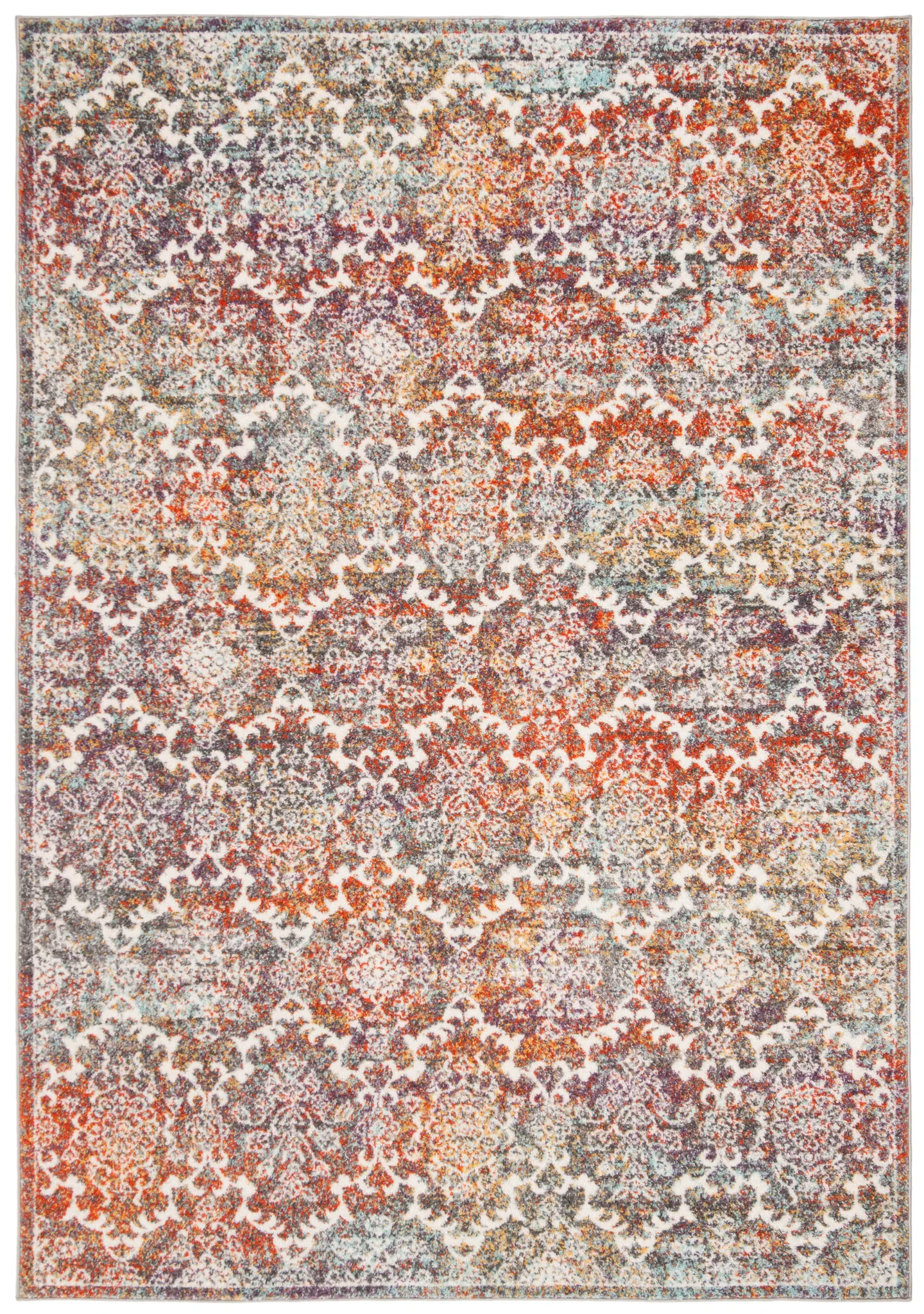 Madison Damask Rug in Light Gray / Rust