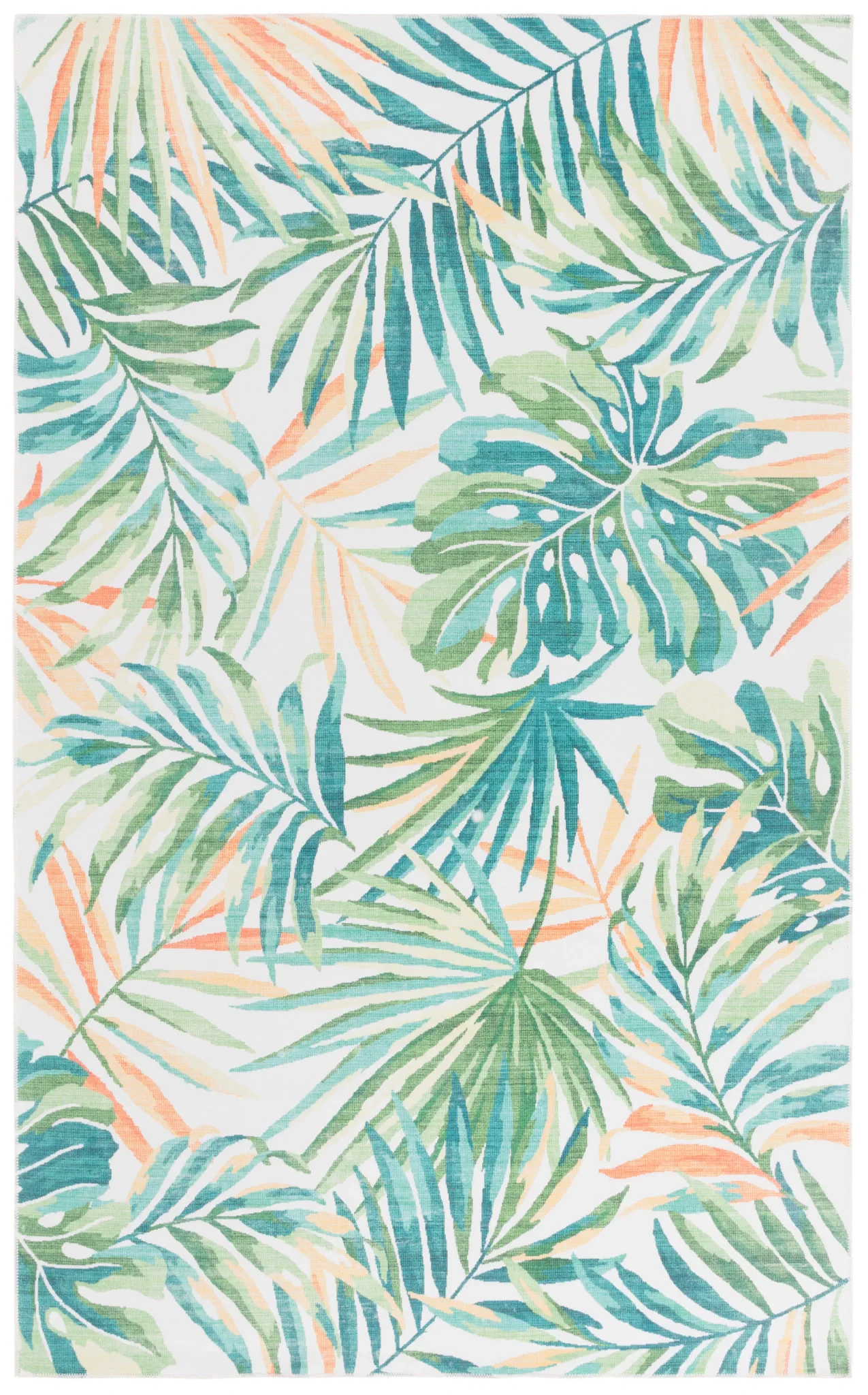 Malibu Tropical Palm Washable Rug in Ivory / Green