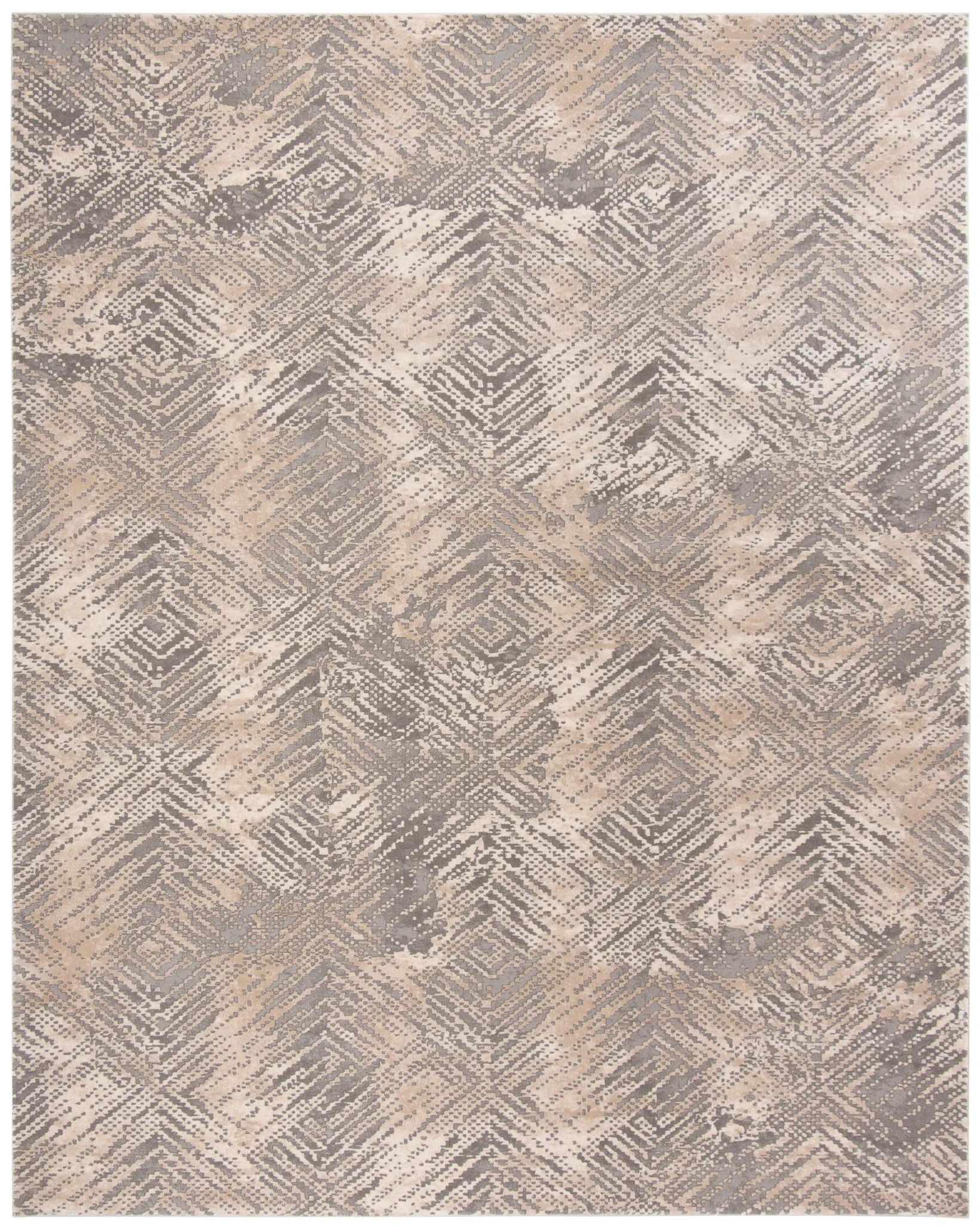 Meadow Distressed Diamond Rug in Ivory / Gray
