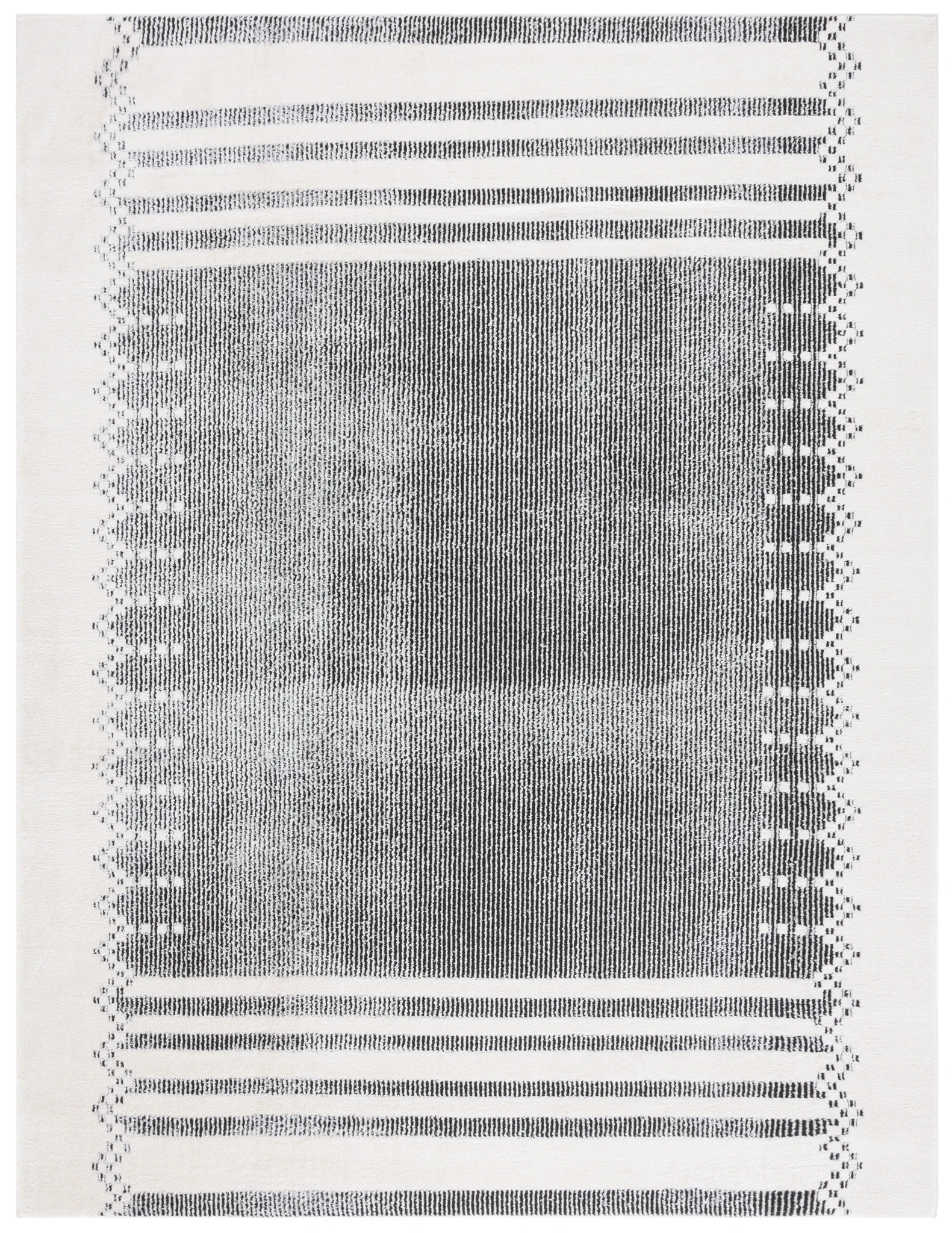 Melody Striped Border Rug in Ivory / Black