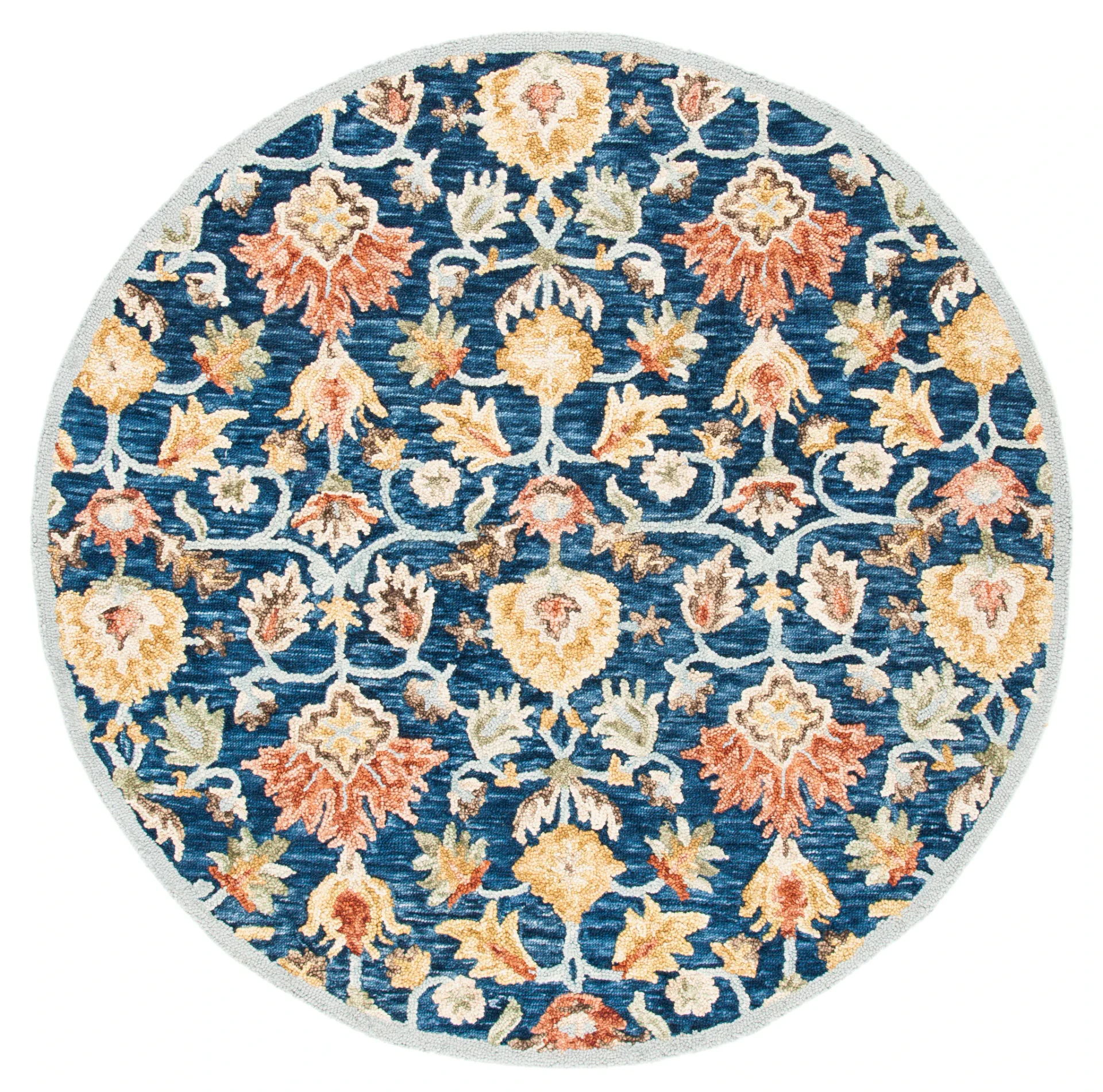 Metro Allover Floral Hand-Tufted Wool Rug in Blue / Orange