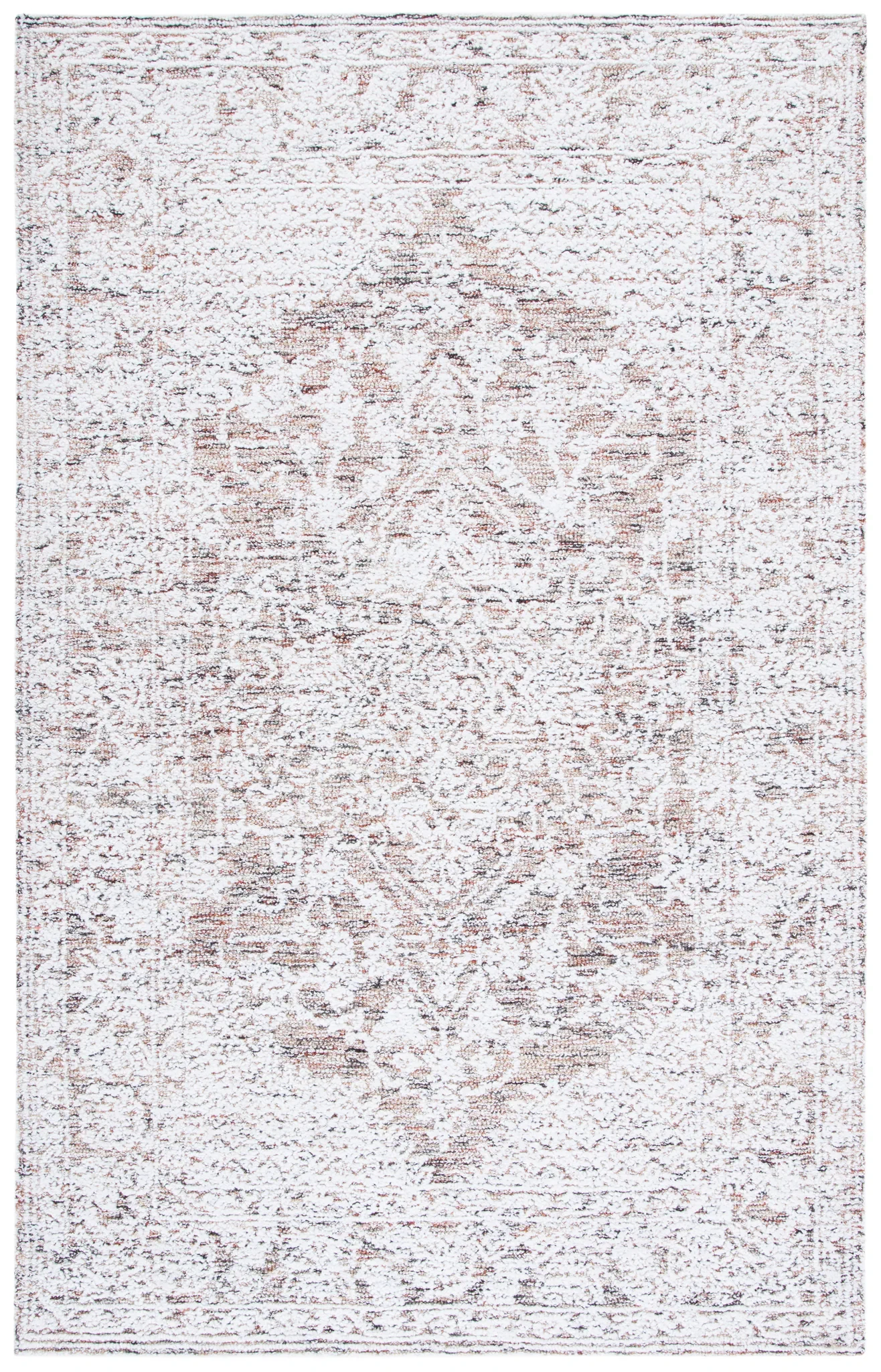 Metro Distressed Medallion Hand-Tufted Wool Blend Rug in Ivory / Rust