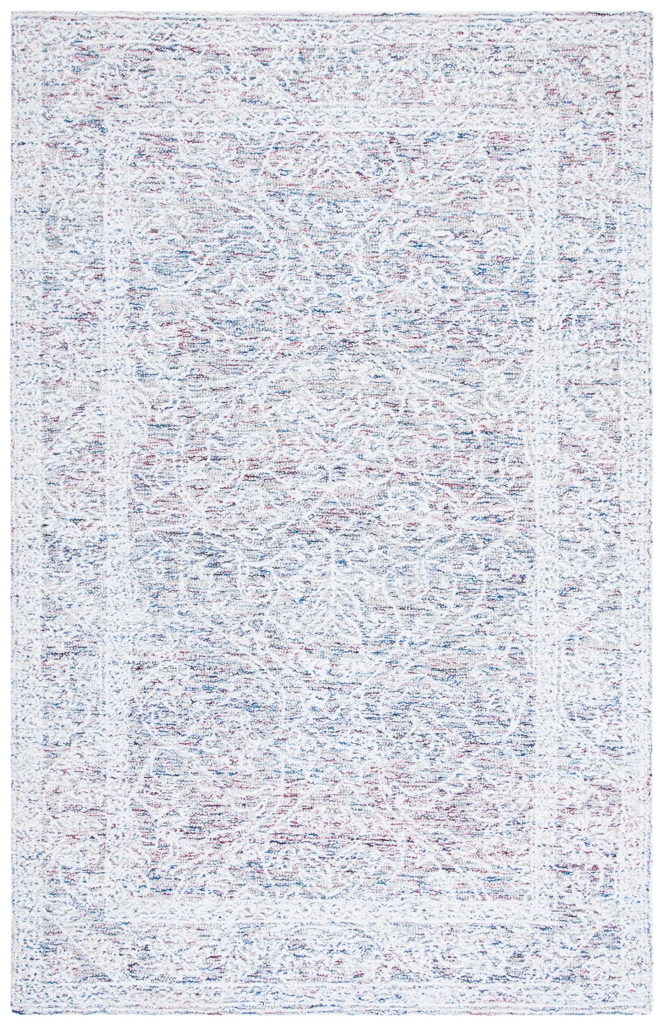 Metro Distressed Diamond Hand-Tufted Wool Blend Rug in Ivory / Red