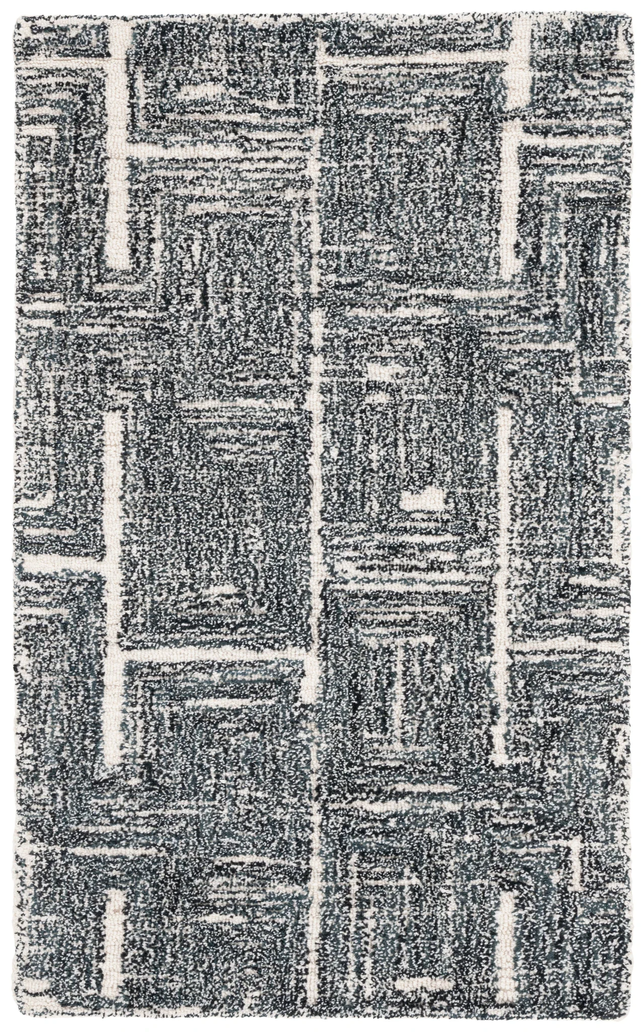 Metro Interlocking Block Hand-Tufted Wool Rug in Black / Ivory