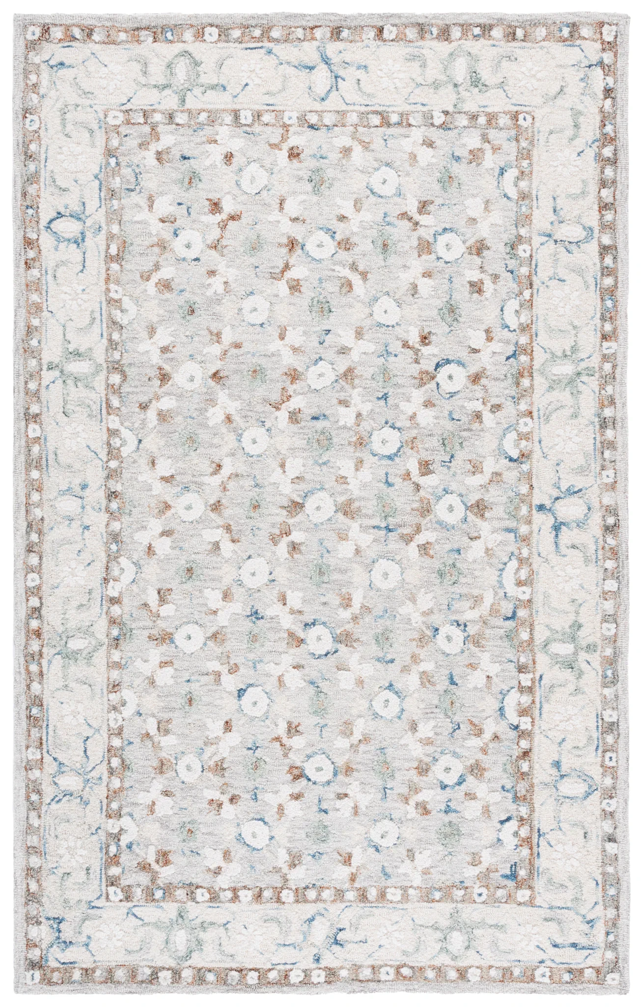 Metro Rosette Bordered Hand-Tufted Wool Rug in Ivory / Blue