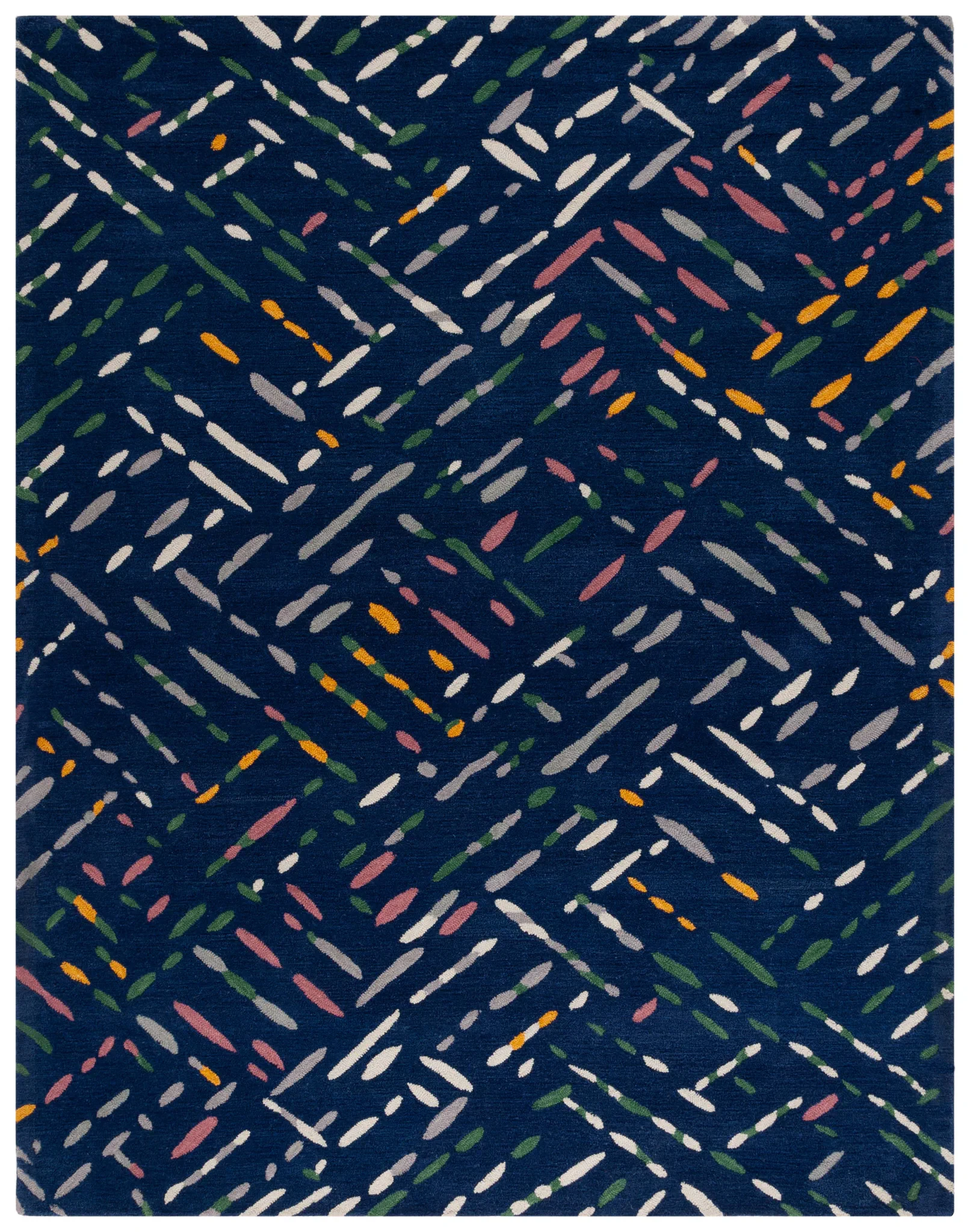 Metro Abstract Dash Hand-Tufted Wool Rug in Navy / Pink