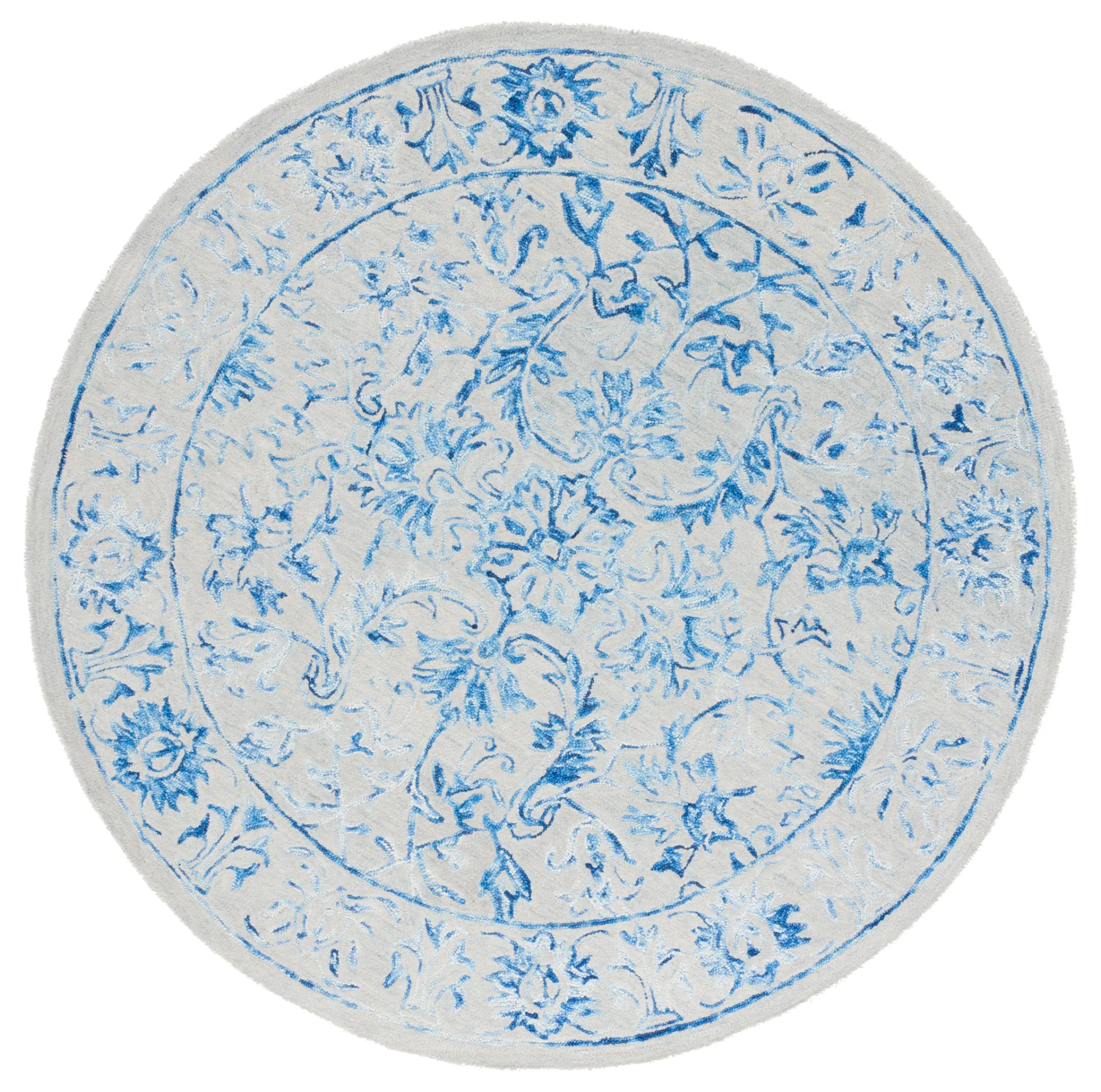 Metro Floral Arabesque Hand-Tufted Wool Rug in Blue / Beige