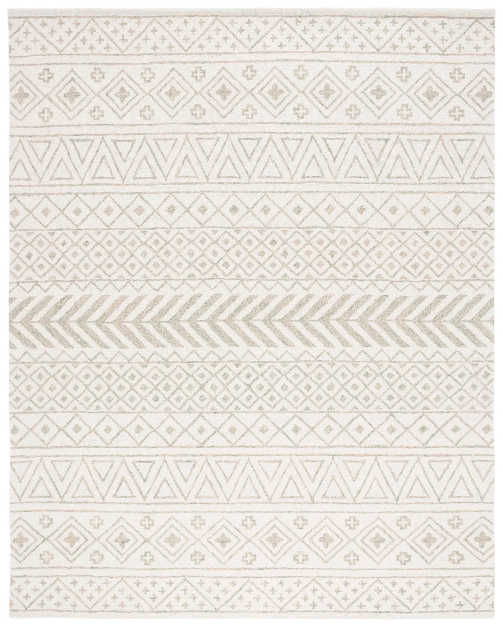 Metro Geometric Banded Hand-Tufted Wool Rug in Ivory / Light Green