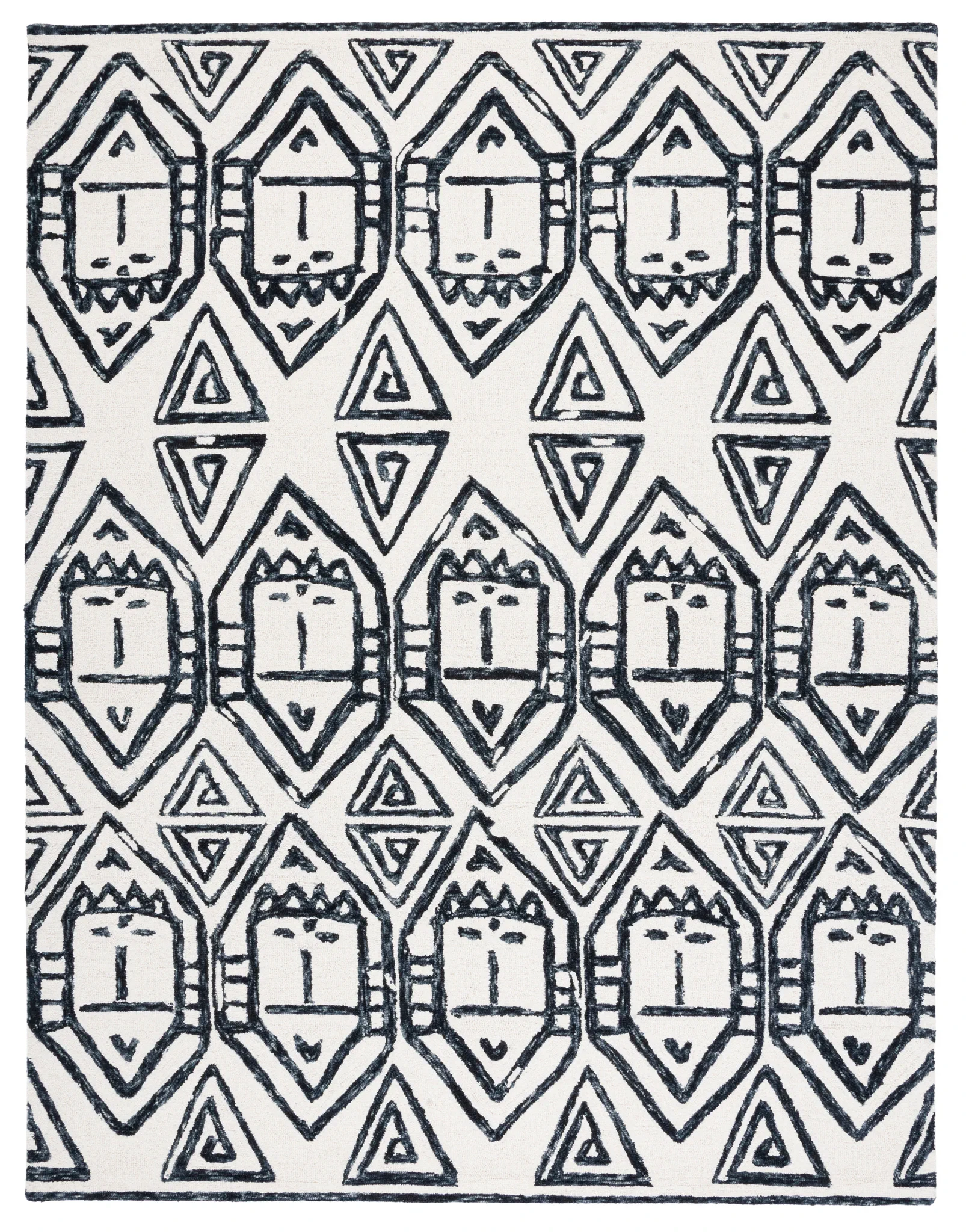 Metro Tribal Mask Hand-Tufted Wool Rug in Black / Ivory