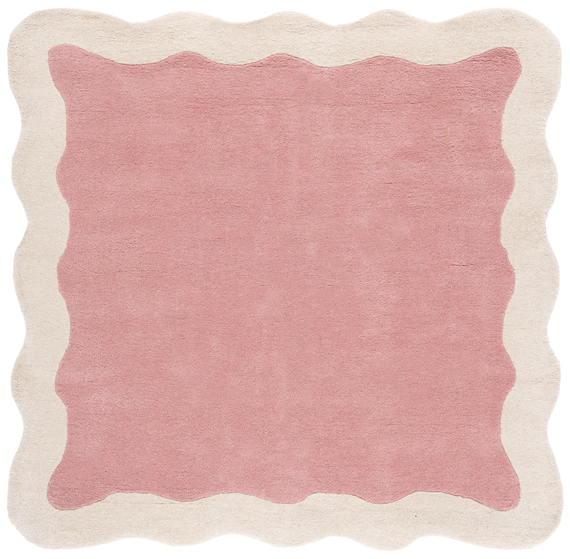 Metro Modern Scalloped Border Hand-Tufted Wool Rug in Pink / Ivory
