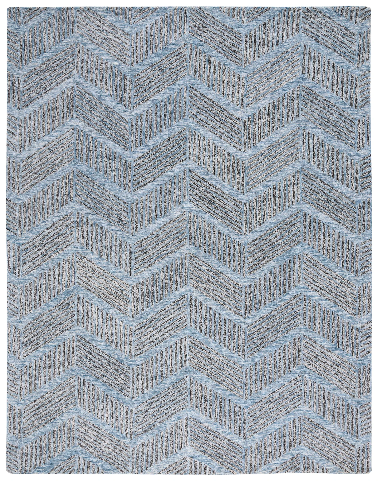 Metro Modern Chevron Hand-Tufted Wool Rug in Blue / Black