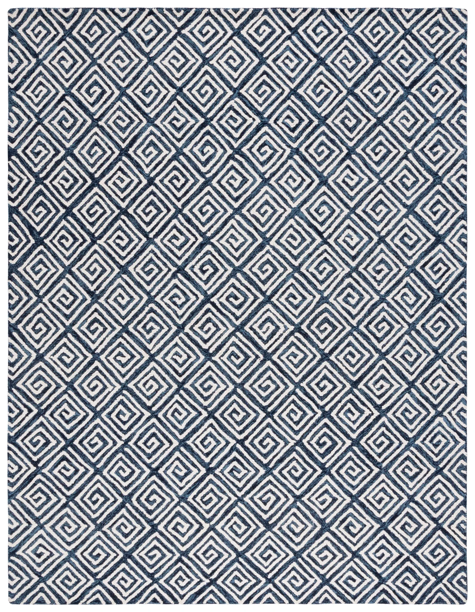 Metro Maze Hand-Tufted Wool Rug in Navy / Ivory