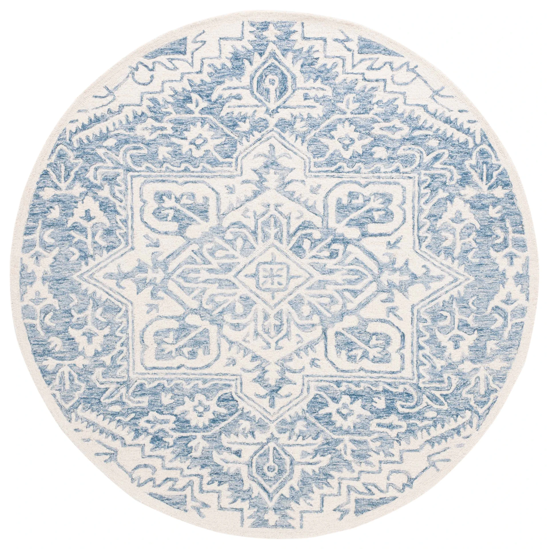 Metro Geometric Medallion Hand-Tufted Wool Rug in Blue / Ivory