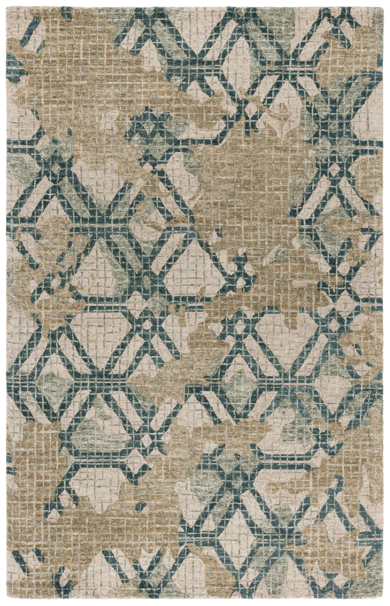 Metro Lattice Hand-Tufted Wool Rug in Green / Beige