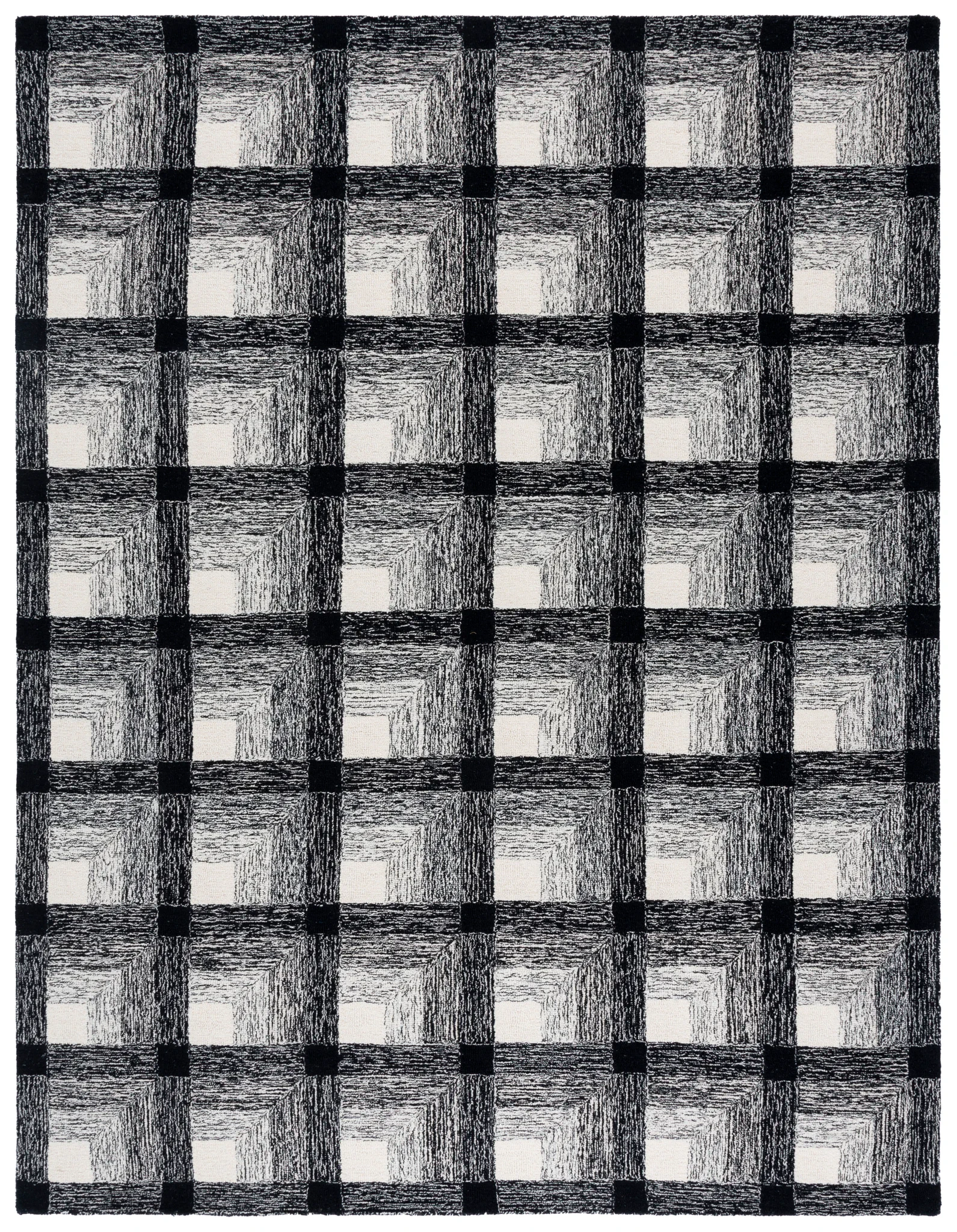 Metro Optical Grid Hand-Tufted Wool Rug in Charcoal / Ivory
