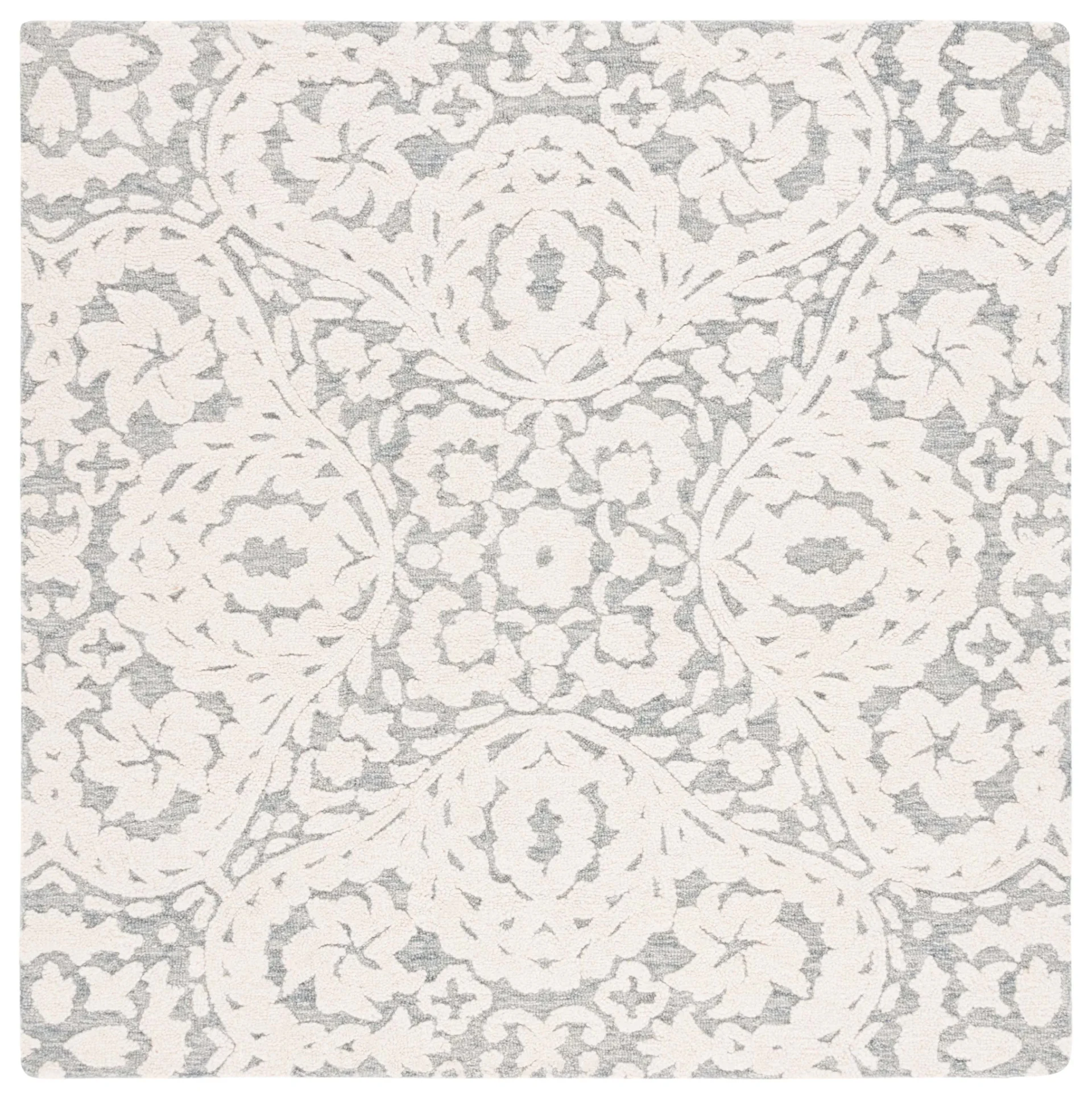 Metro Acanthus Ogee Trellis Hand-Tufted Wool Rug in Ivory / Gray