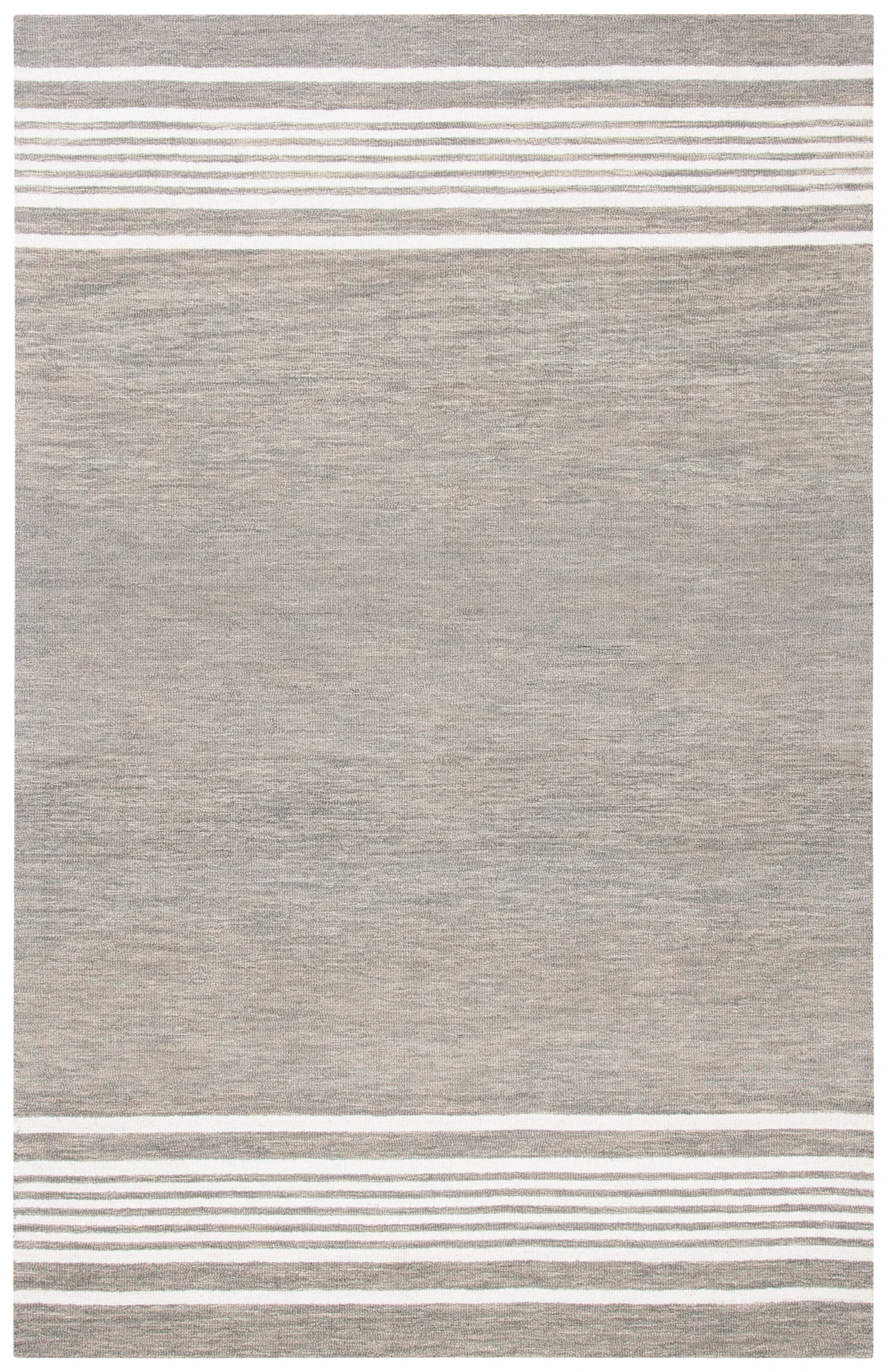 Metro Striped Border Hand-Tufted Wool Rug in Charcoal / Ivory