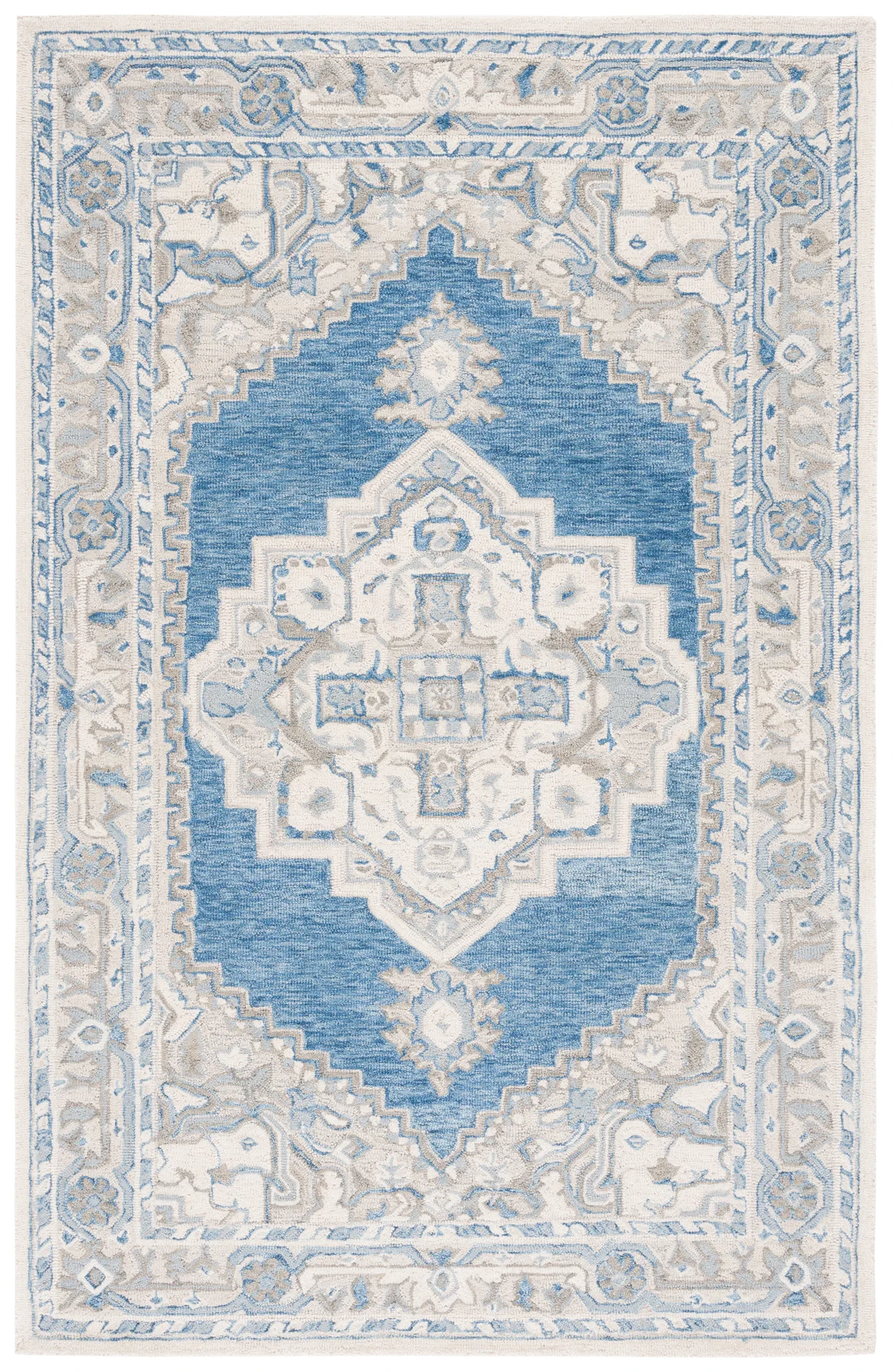 Metro Stepped Medallion Hand-Tufted Wool Rug in Navy / Ivory