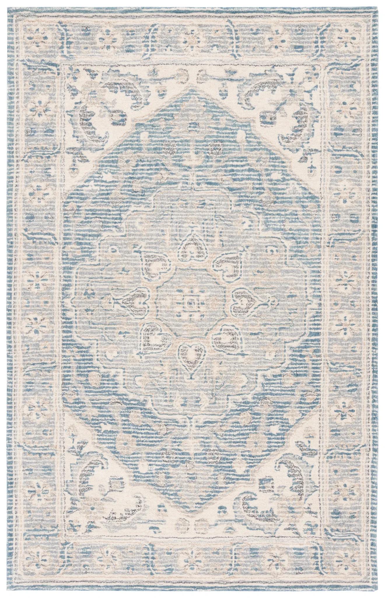 Metro Framed Medallion Hand-Tufted Wool Rug in Blue / Ivory