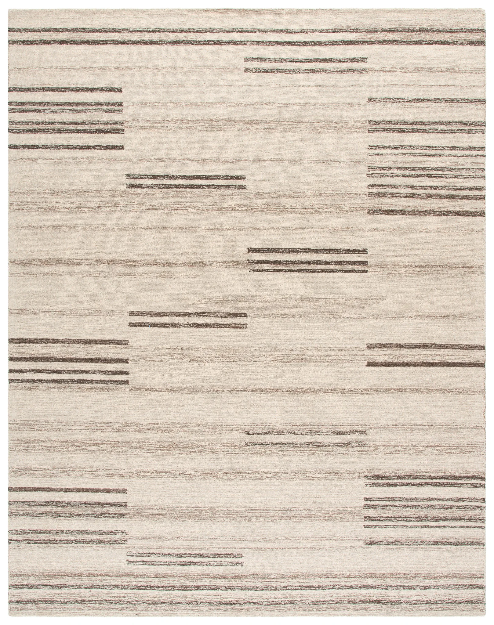 Metro Modern Broken Stripe Hand-Tufted Wool Rug in Ivory / Brown