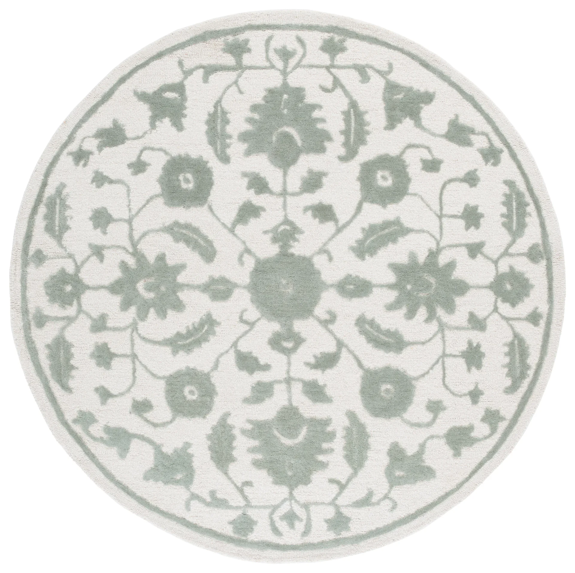 Metro Floral Vine Arabesque Hand-Tufted Wool Rug in Ivory / Light Green