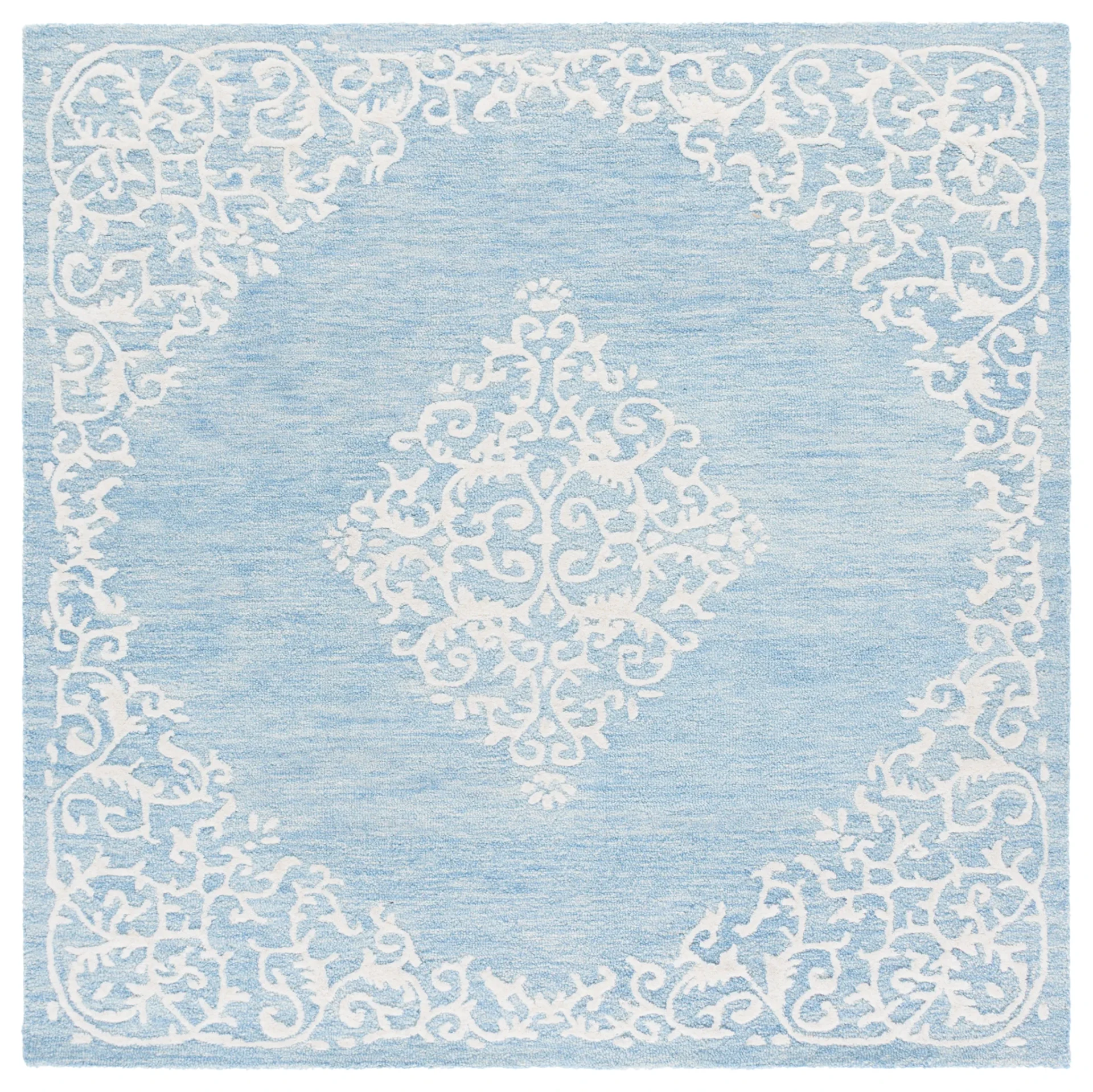 Metro Corner Medallion Hand-Tufted Wool Rug in Blue / Ivory