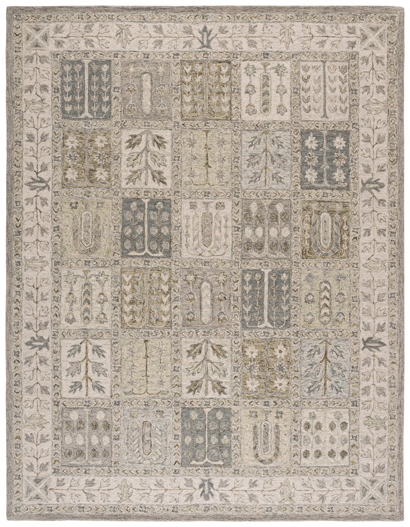 Metro Panel Grid Hand-Tufted Wool Rug in Gray / Beige